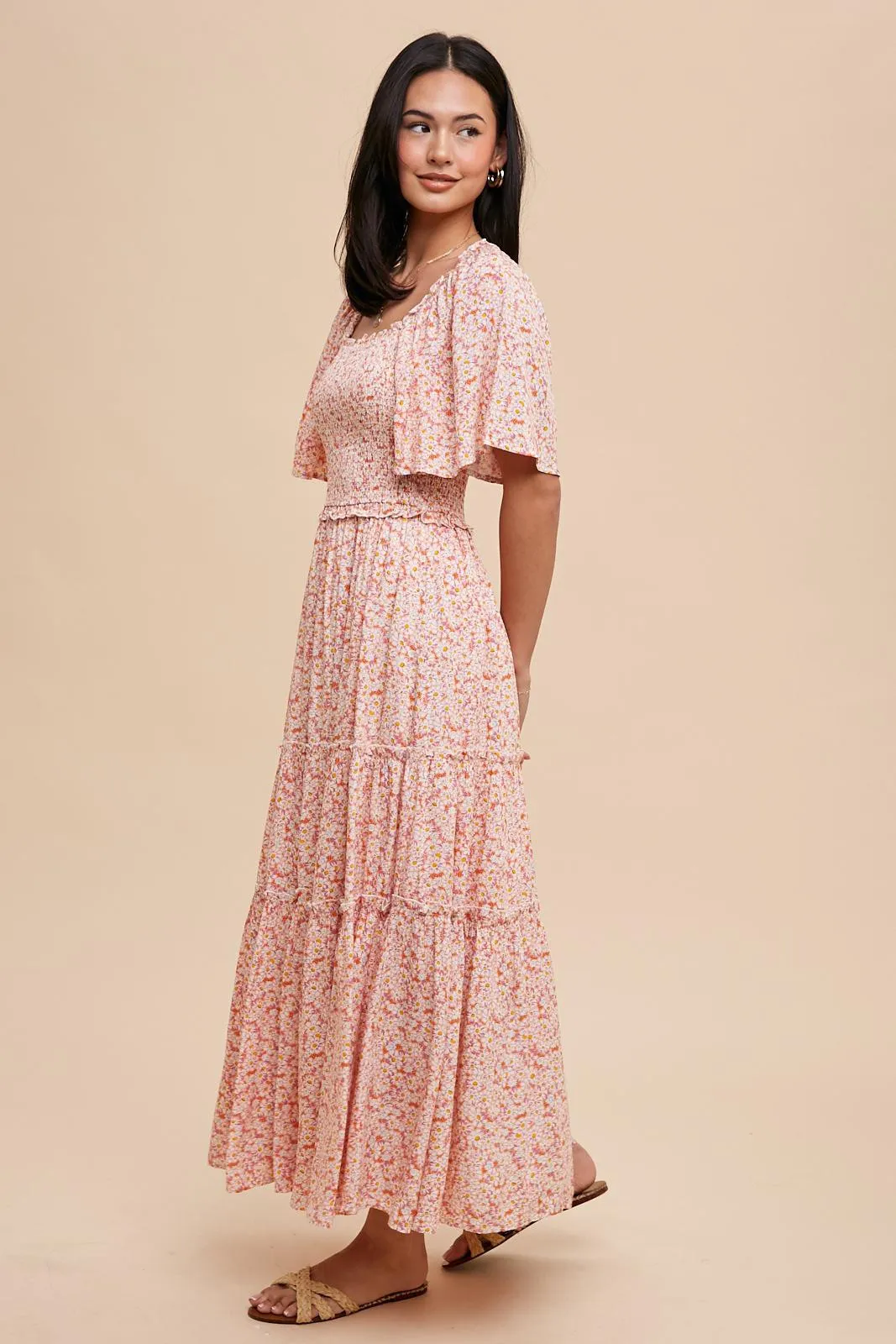 Pink Floral Smocked Tiered Maxi Dress sold by Pinkblush product image thumbnail 2
