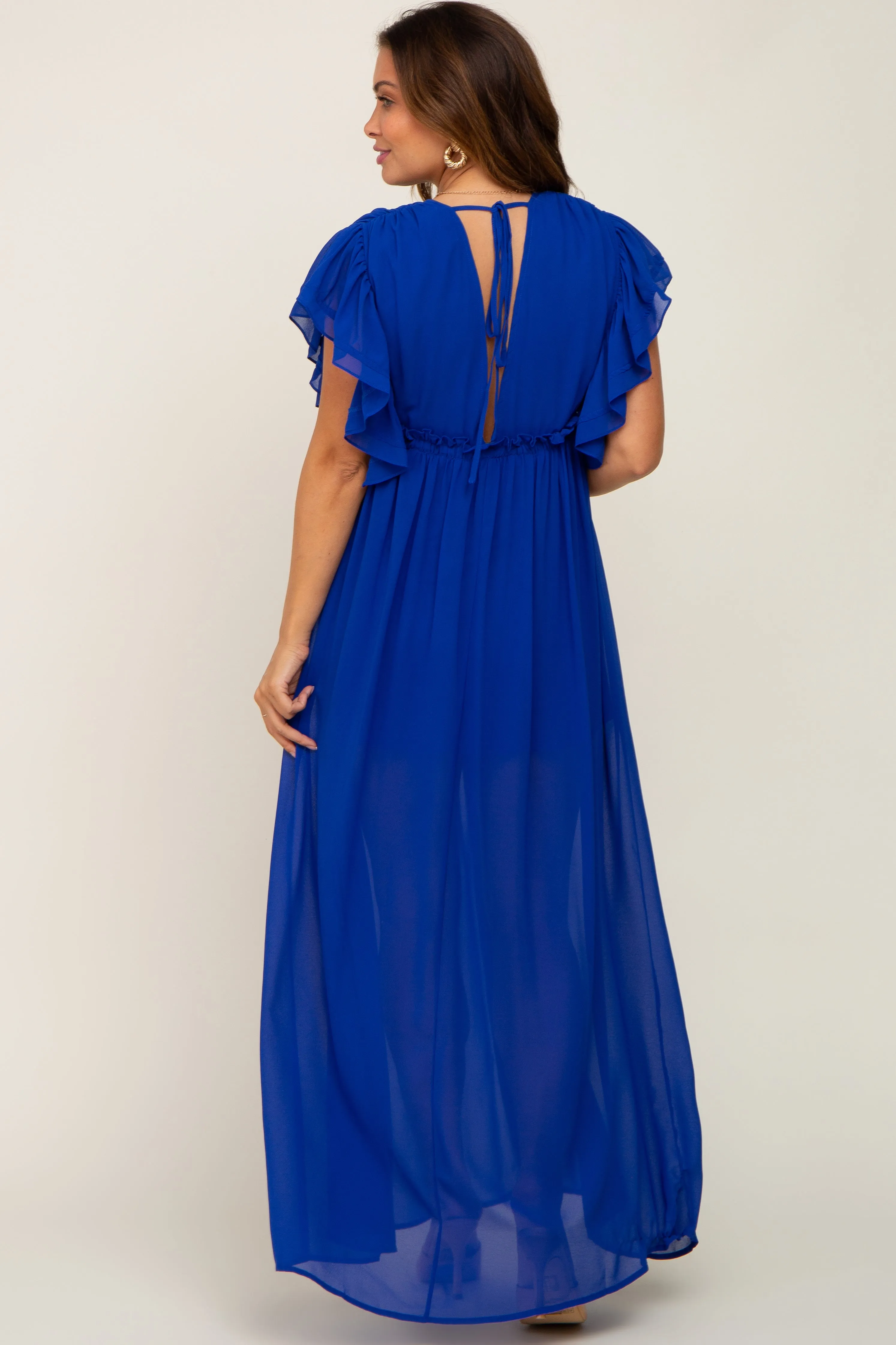 Royal Blue Flounce Button Front Maternity Maxi Dress sold by Pinkblush product image thumbnail 3