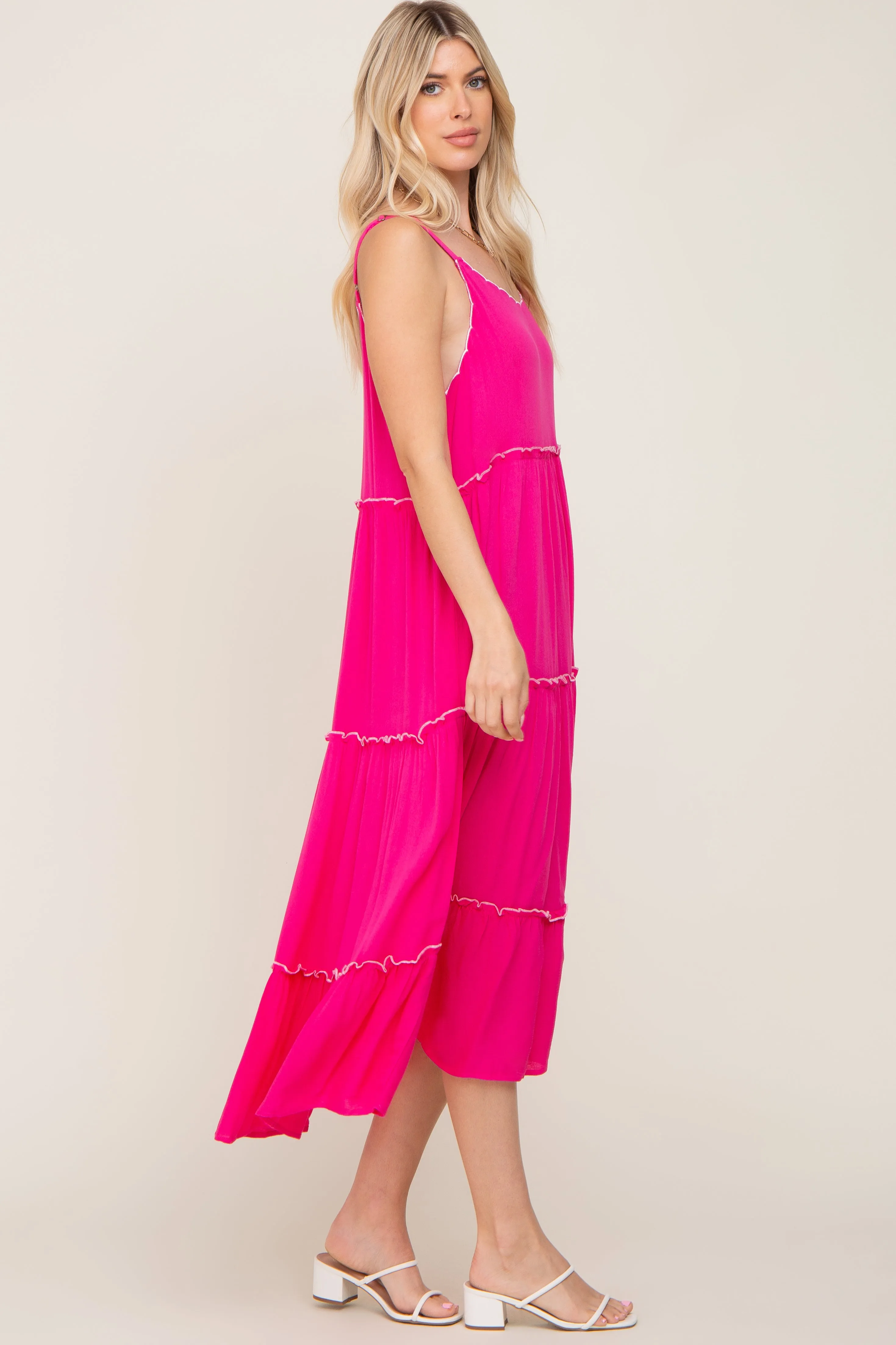 Fuchsia Scalloped Neck Tiered Maxi Dress sold by Pinkblush product image thumbnail 2