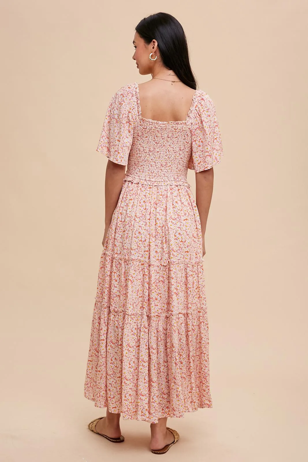 Pink Floral Smocked Tiered Maxi Dress sold by Pinkblush product image thumbnail 3