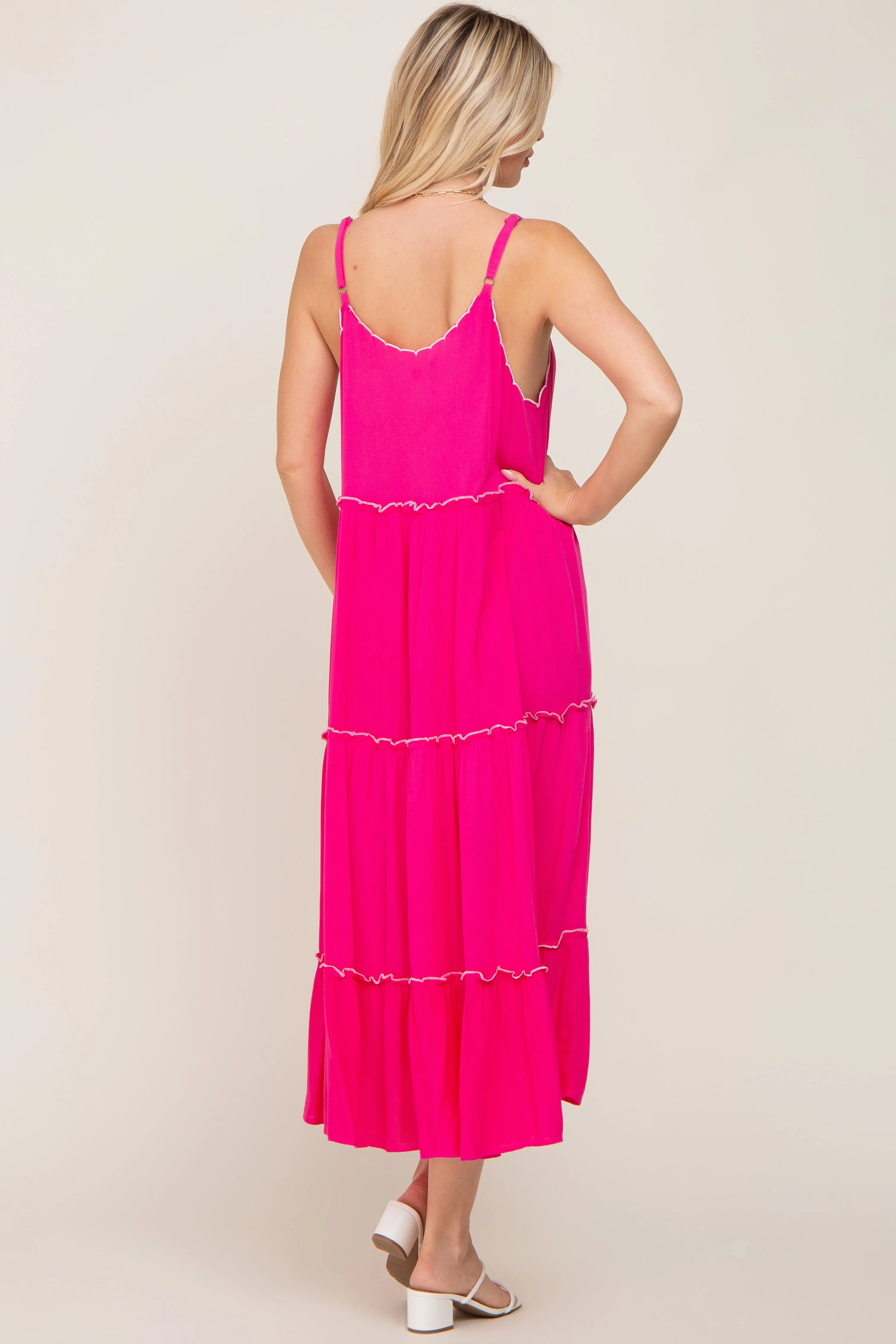 Fuchsia Scalloped Neck Tiered Maxi Dress sold by Pinkblush product image thumbnail 3