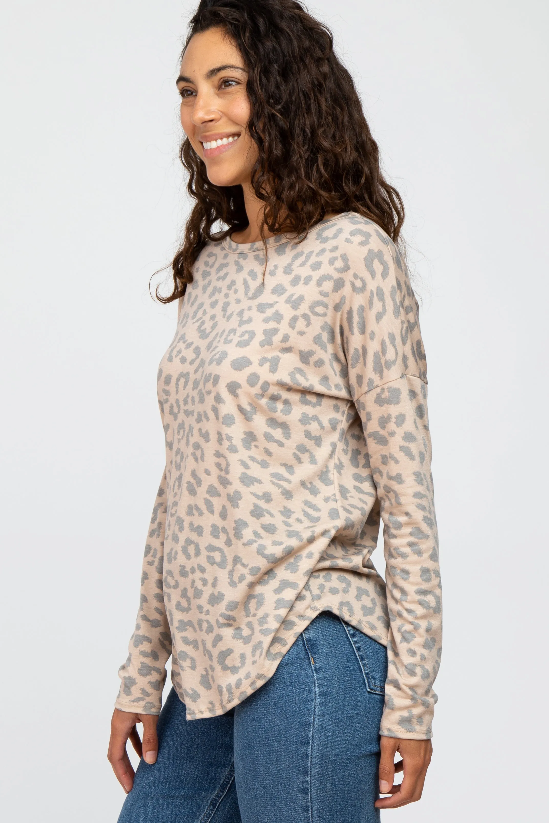 Taupe Animal Print Round Hem Top sold by Pinkblush product image thumbnail 2