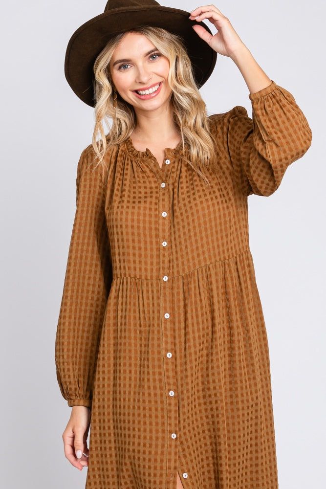 Mocha Gingham Button Midi Dress sold by Pinkblush product image thumbnail 5