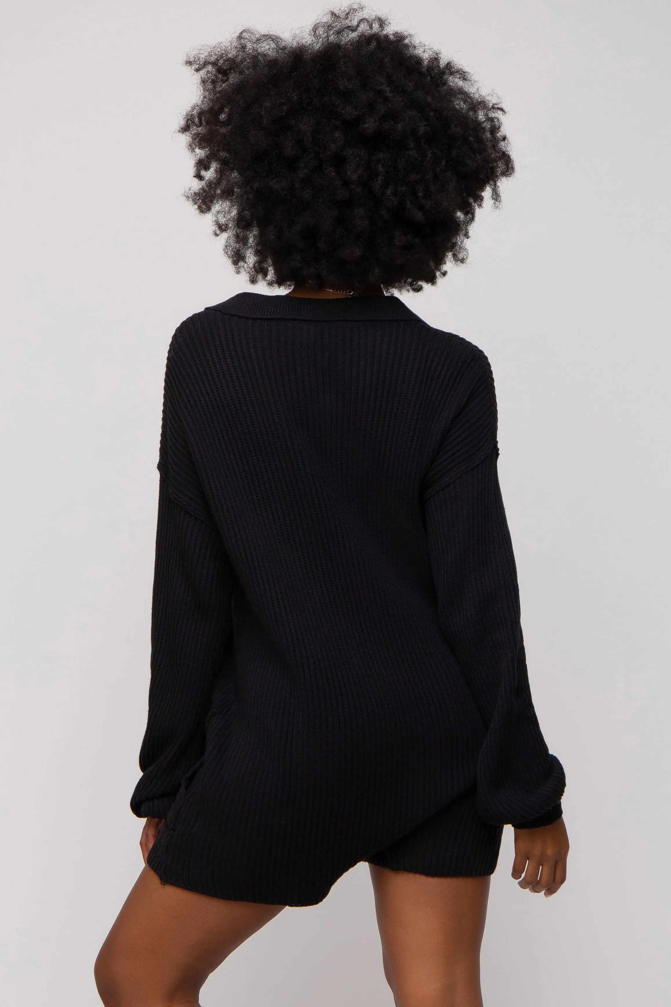 Black Button Up Sweater Romper sold by Pinkblush product image thumbnail 4