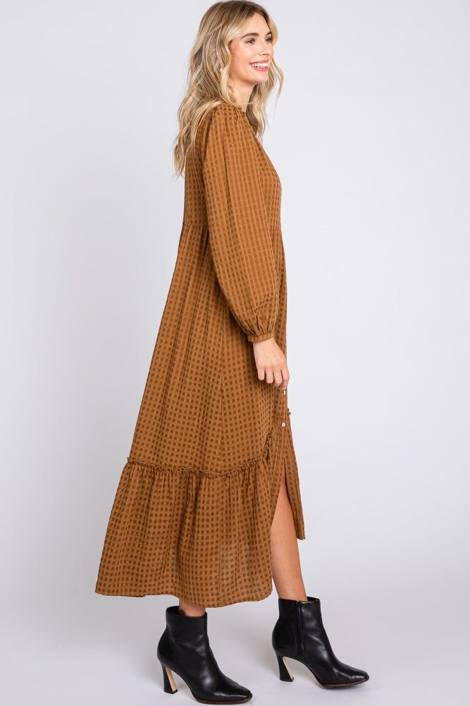 Mocha Gingham Button Midi Dress sold by Pinkblush product image thumbnail 2