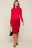 Fuchsia Red Ruched Maternity Fitted Dress sold by Pinkblush