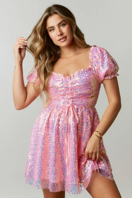 Pink Flower Sequin Mini Dress sold by Pinkblush