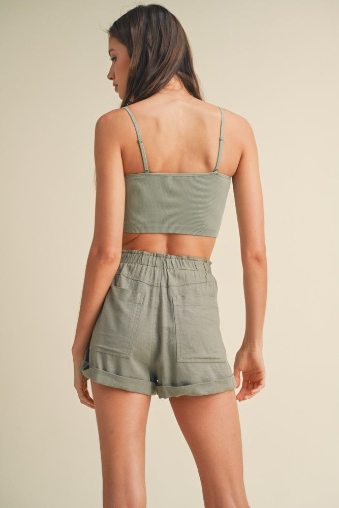 Olive Linen Shorts With Pleated Detail sold by Pinkblush product image thumbnail 4