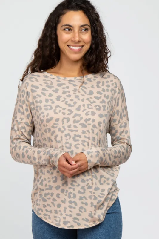 Taupe Animal Print Round Hem Top sold by Pinkblush