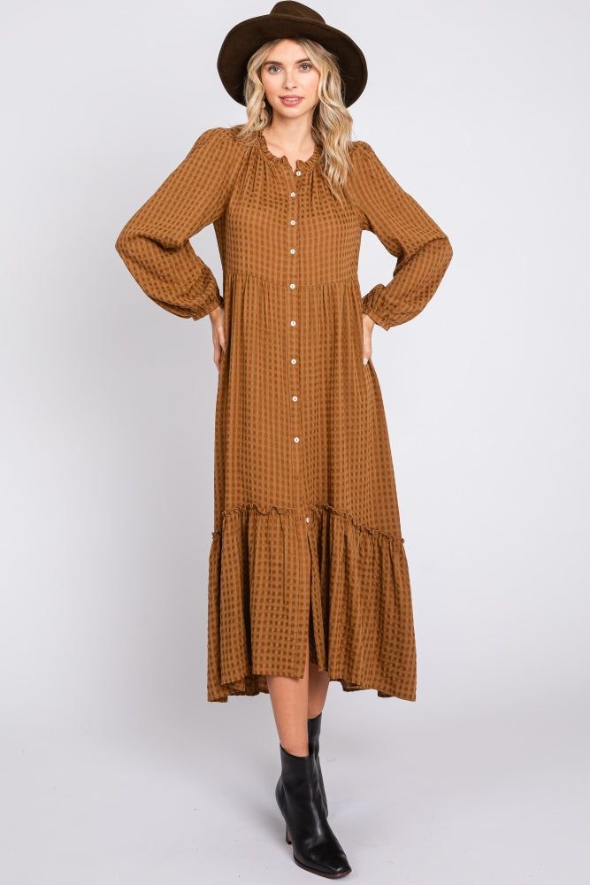 Mocha Gingham Button Midi Dress sold by Pinkblush product image thumbnail 4
