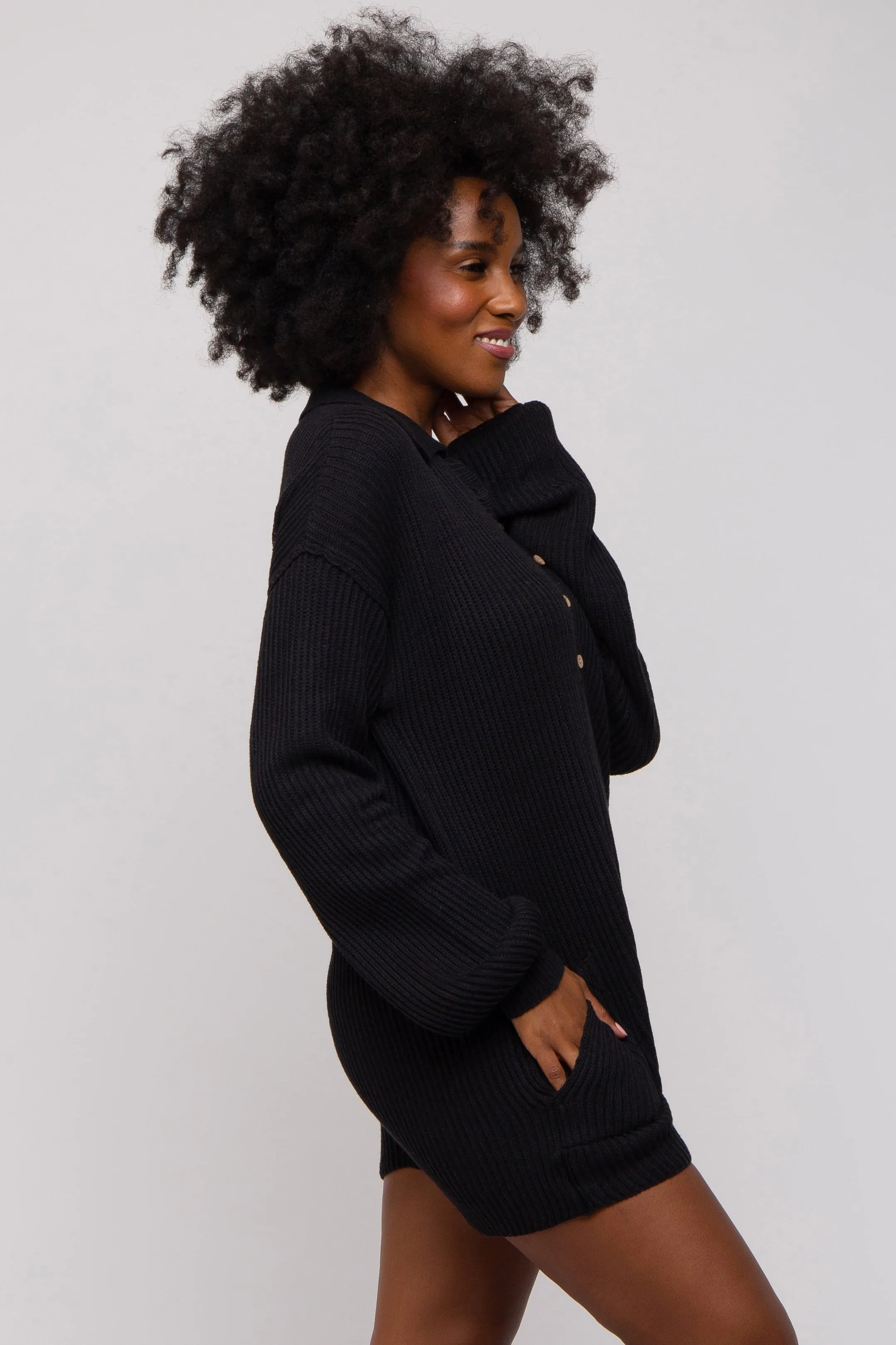 Black Button Up Sweater Romper sold by Pinkblush product image thumbnail 3