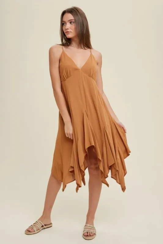Camel Handkerchief Mini Dress sold by Pinkblush