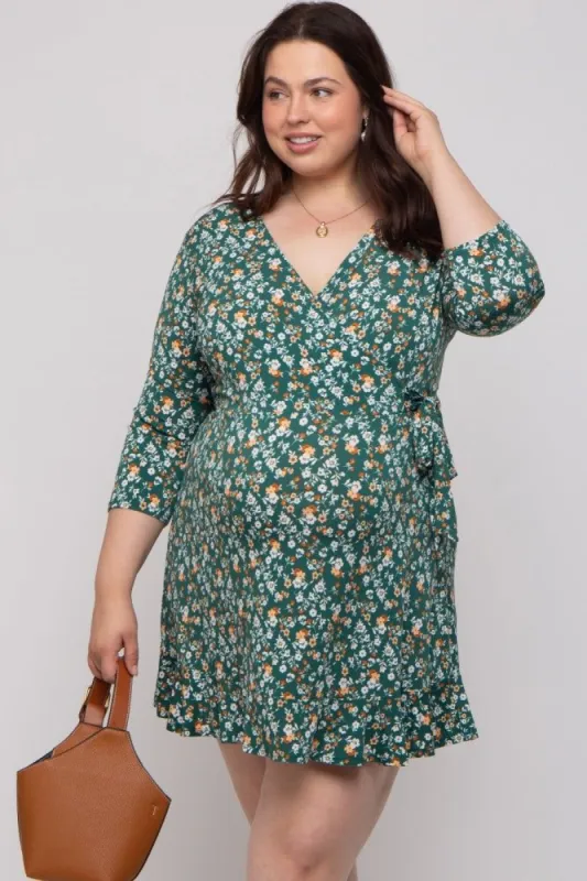 Green Floral Maternity Plus/Nursing Wrap Dress sold by Pinkblush