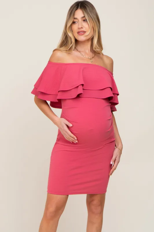 Mauve Off Shoulder Fitted Maternity Dress sold by Pinkblush