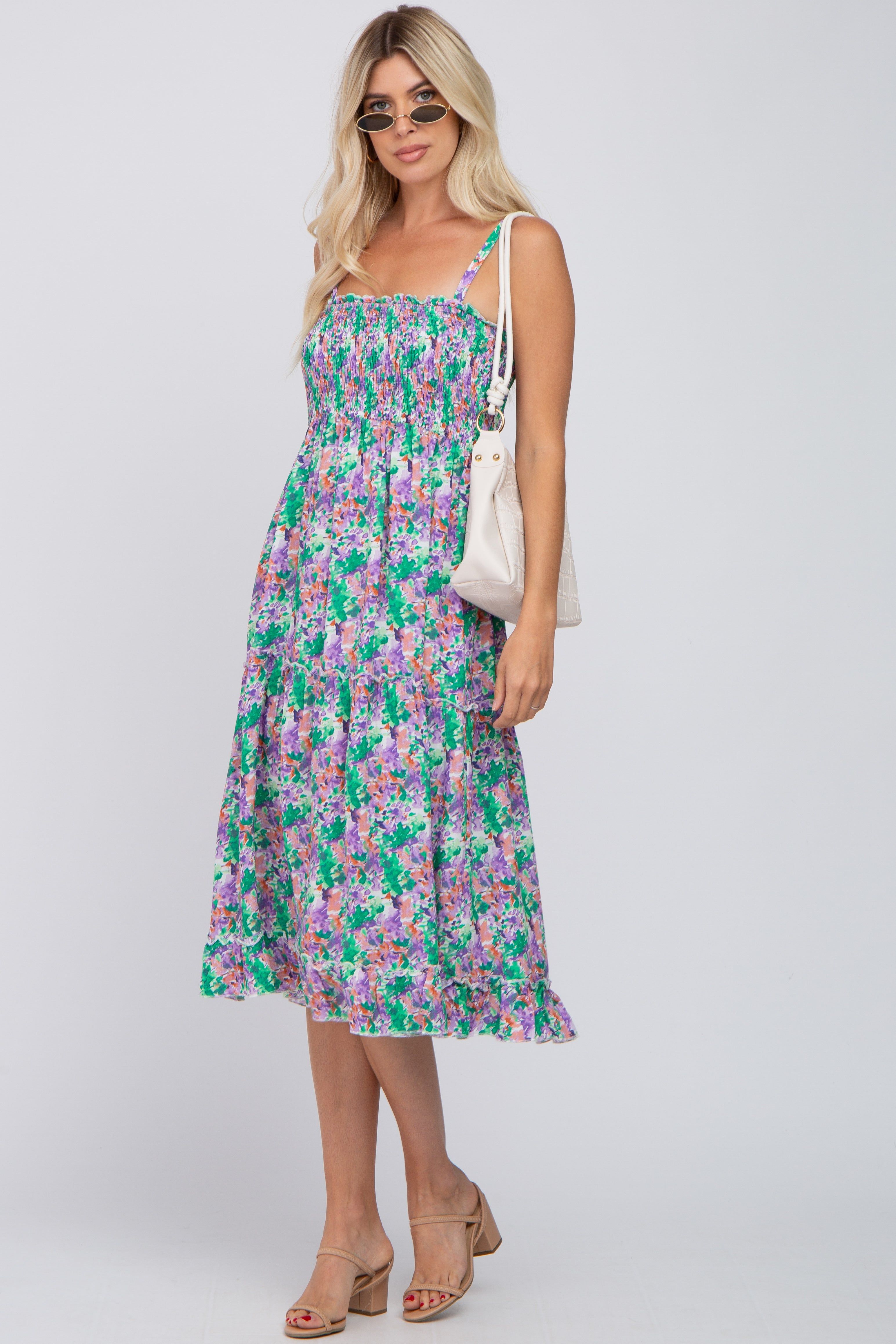 Jade Floral Smocked Ruffle Tiered Midi Dress sold by Pinkblush product image thumbnail 4
