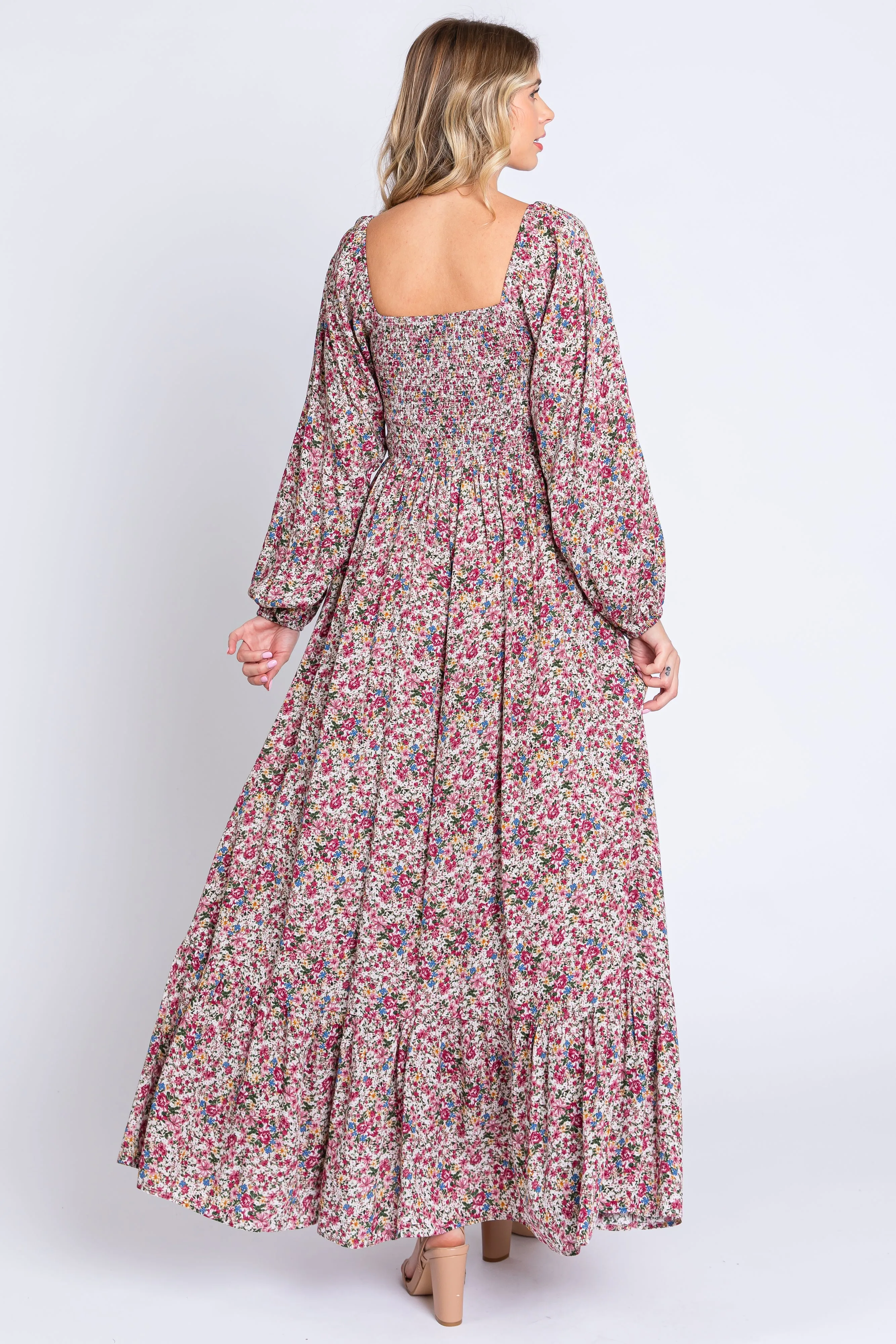 Mauve Floral Long Sleeve Maxi Dress sold by Pinkblush product image thumbnail 3