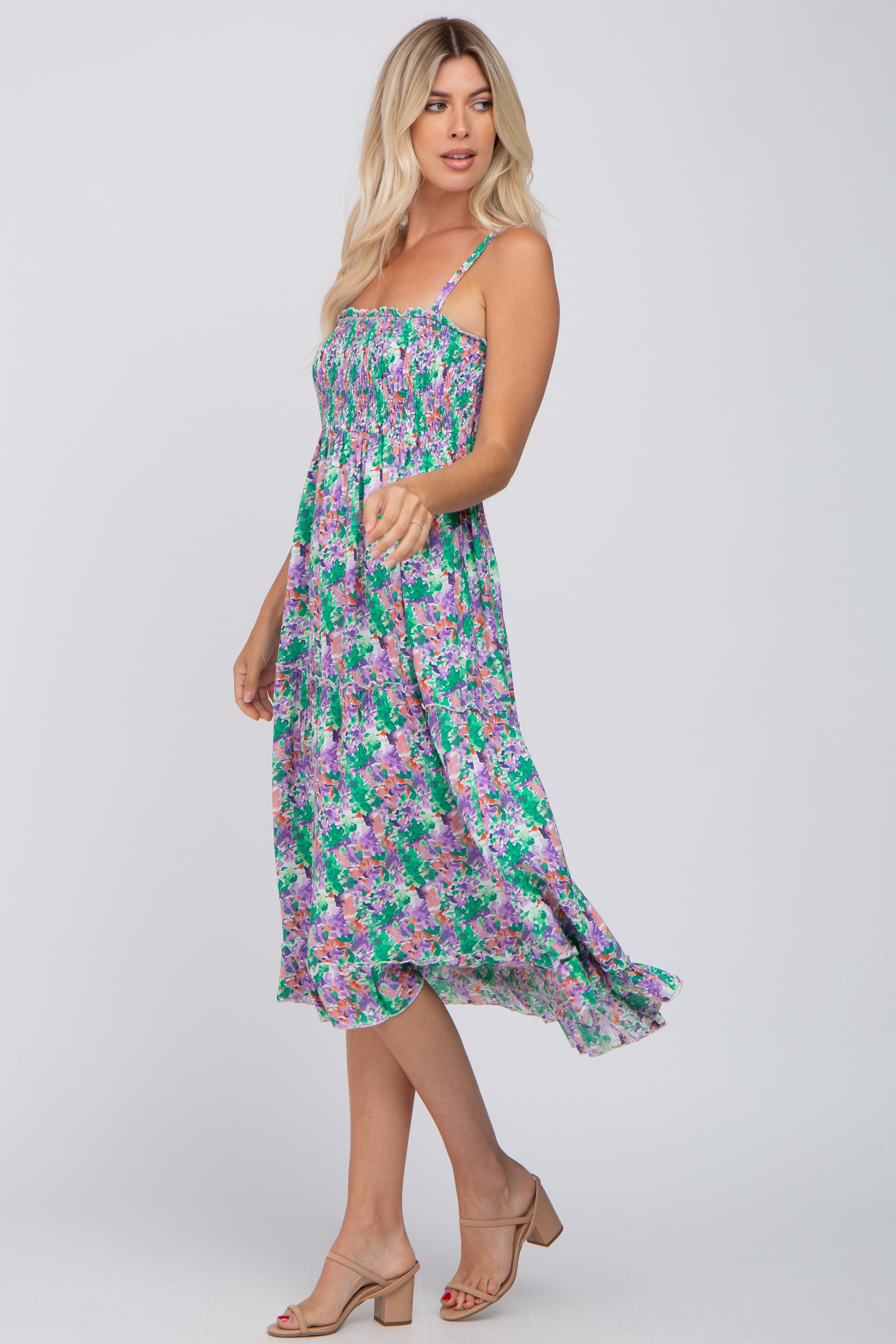 Jade Floral Smocked Ruffle Tiered Midi Dress sold by Pinkblush product image thumbnail 2