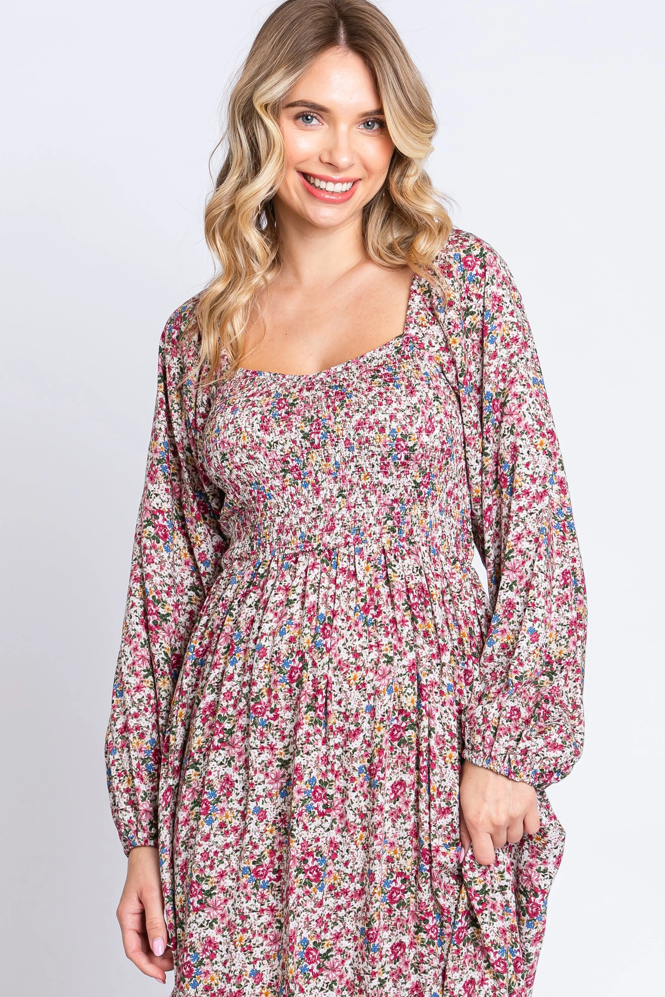 Mauve Floral Long Sleeve Maxi Dress sold by Pinkblush product image thumbnail 4