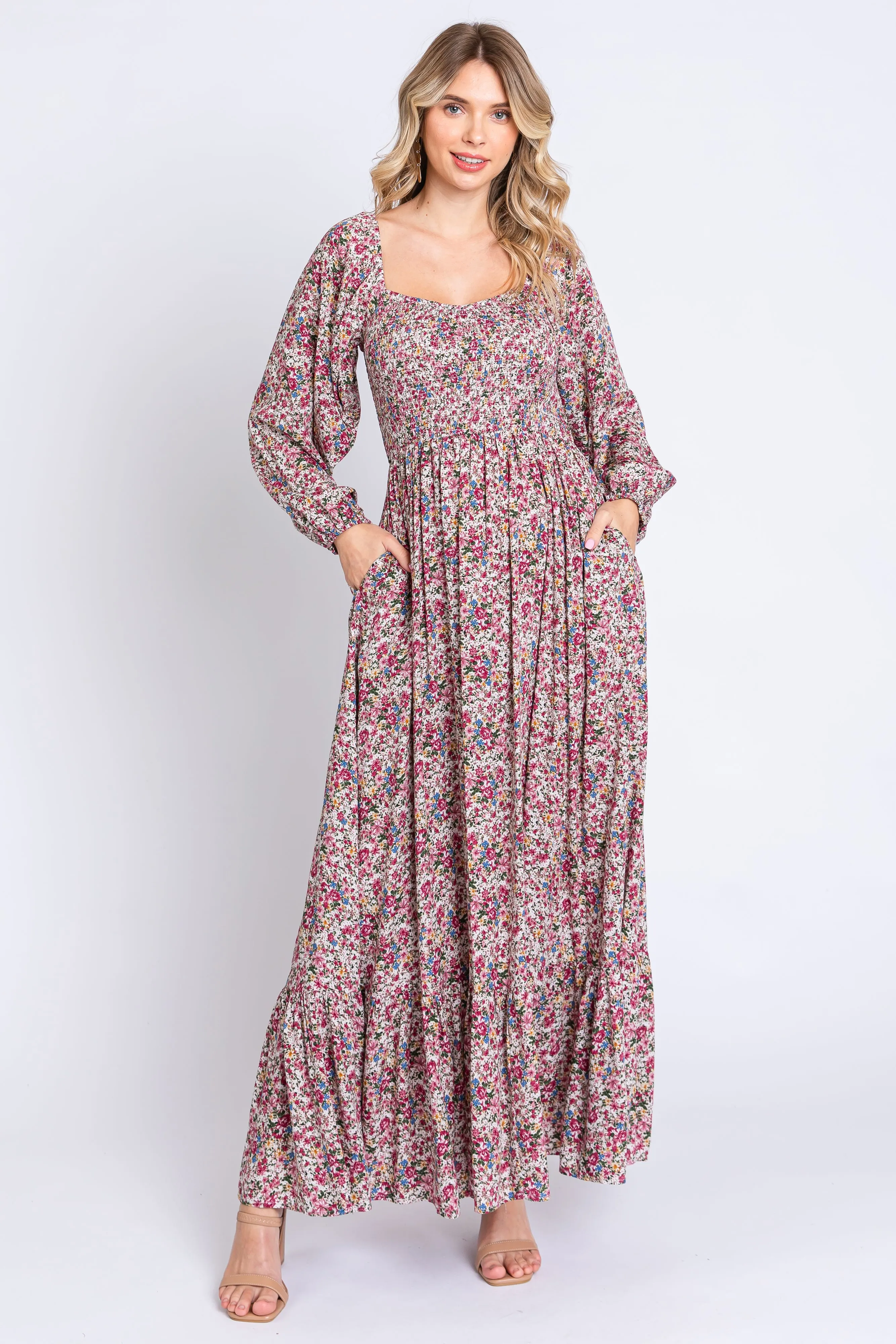 Mauve Floral Long Sleeve Maxi Dress sold by Pinkblush