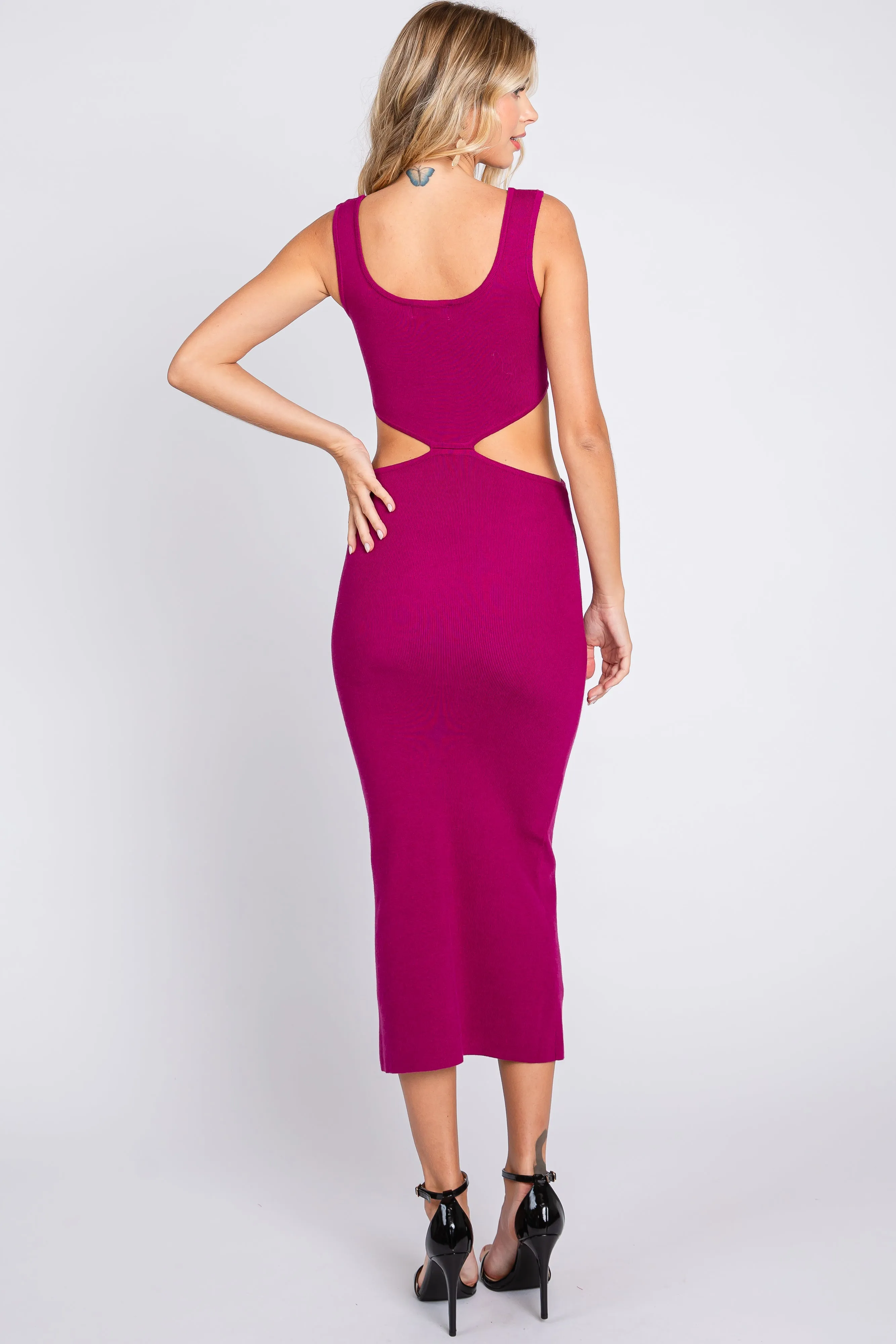 Magenta Sleeveless Side Cutout Midi Dress sold by Pinkblush product image thumbnail 3