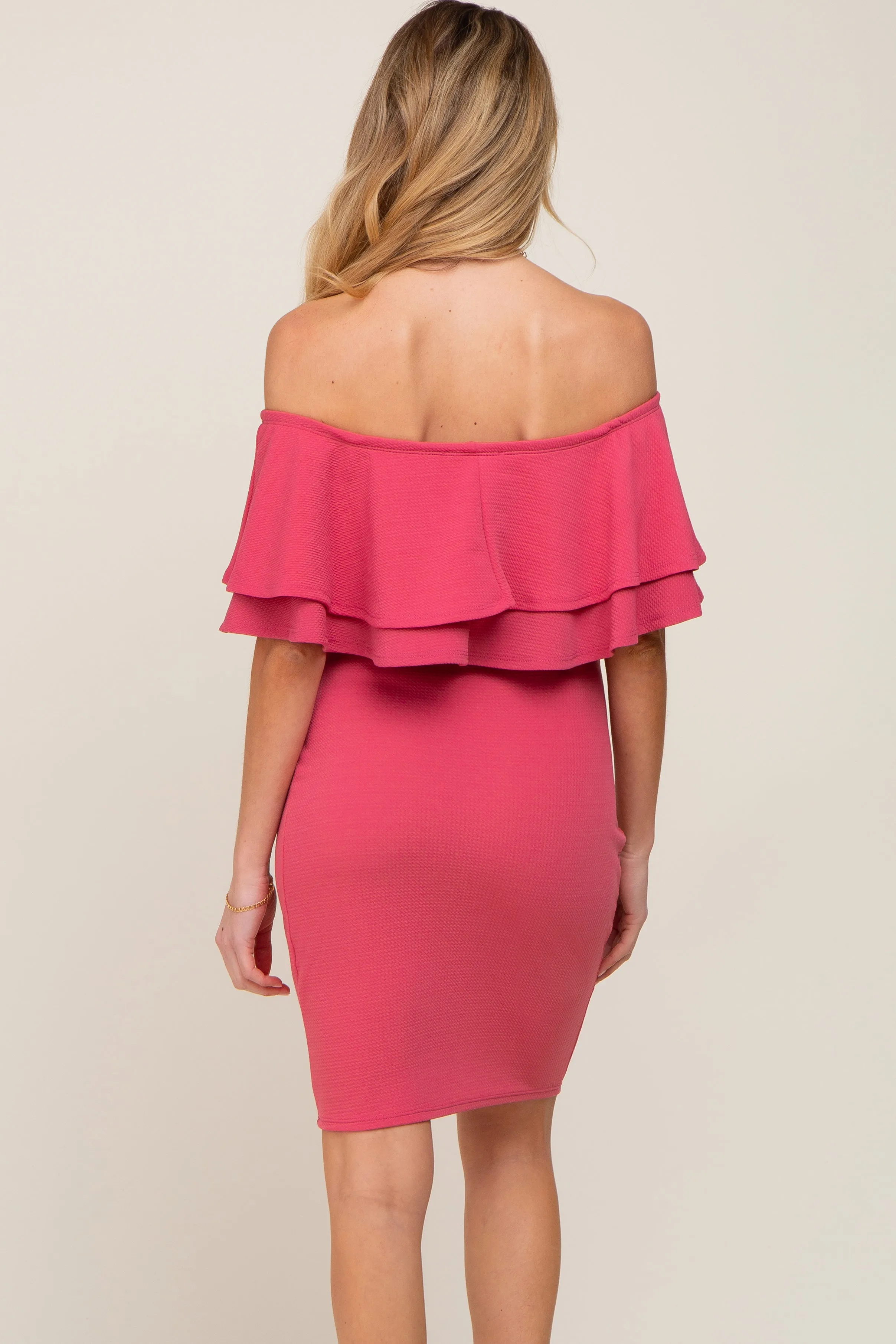 Mauve Off Shoulder Fitted Maternity Dress sold by Pinkblush product image thumbnail 3