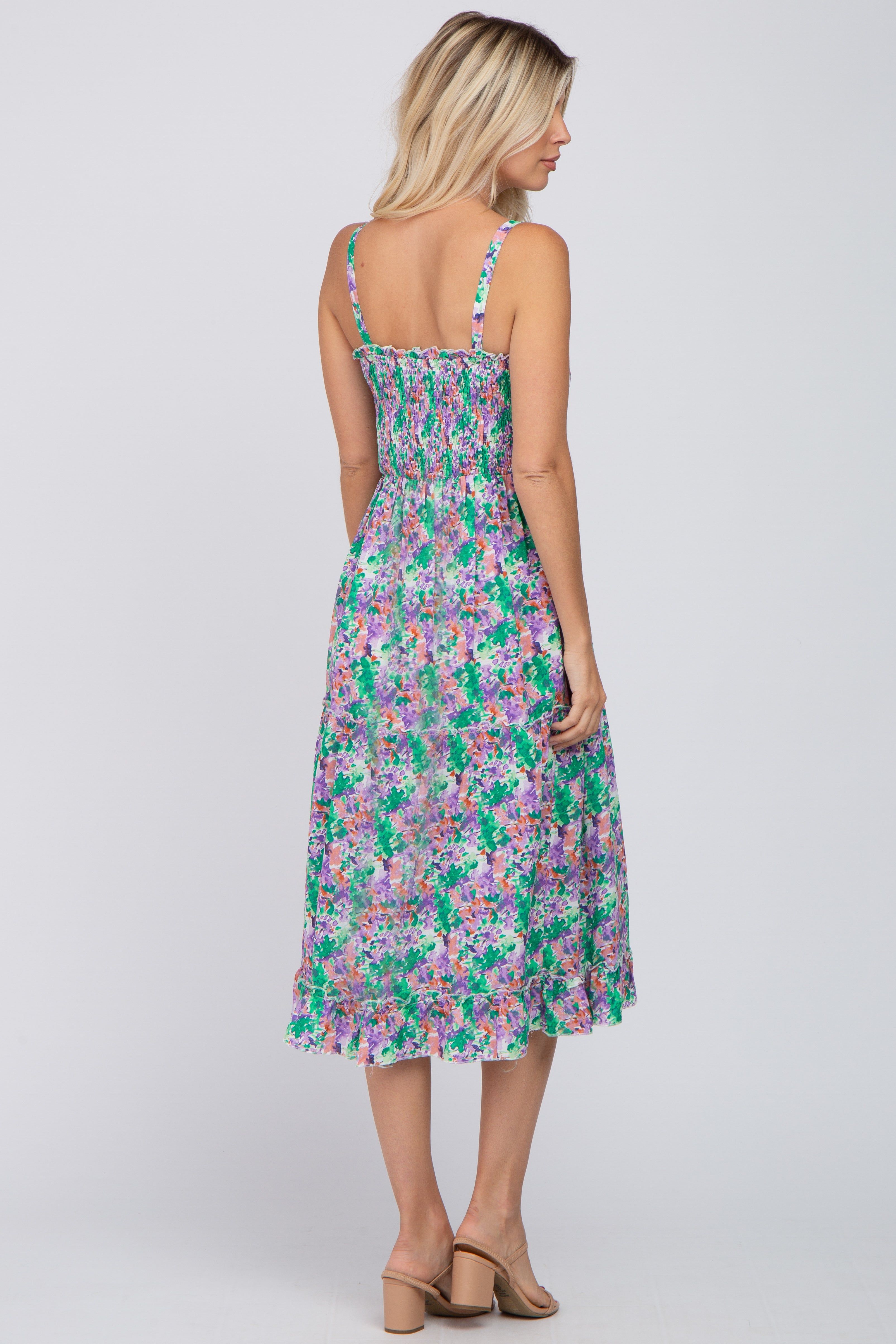 Jade Floral Smocked Ruffle Tiered Midi Dress sold by Pinkblush product image thumbnail 3