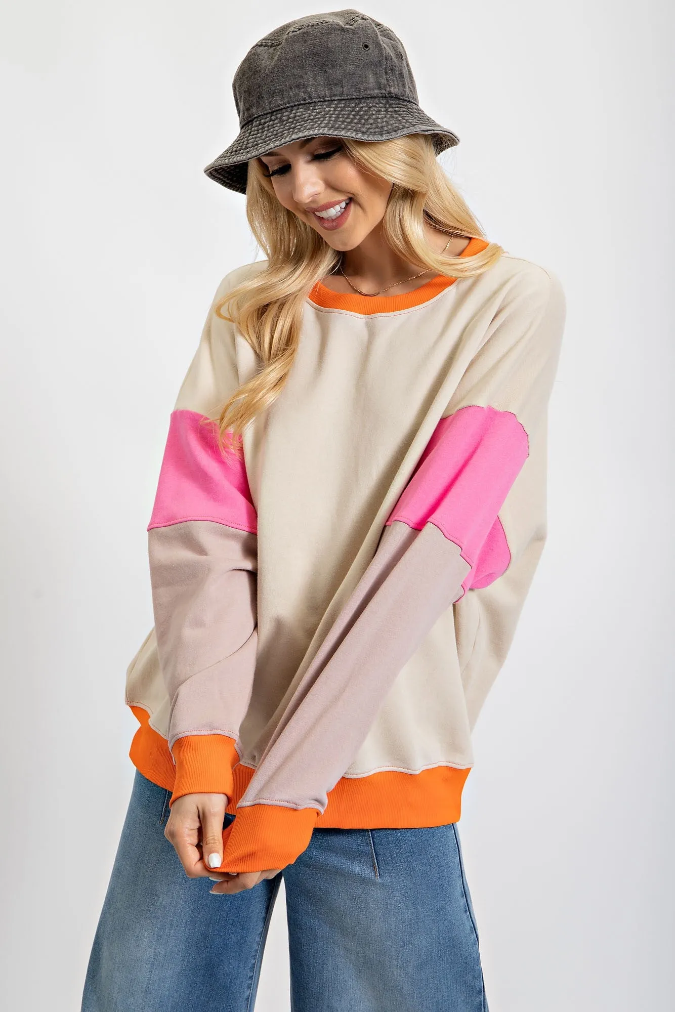 Beige Color Block Sweatshirt sold by Pinkblush