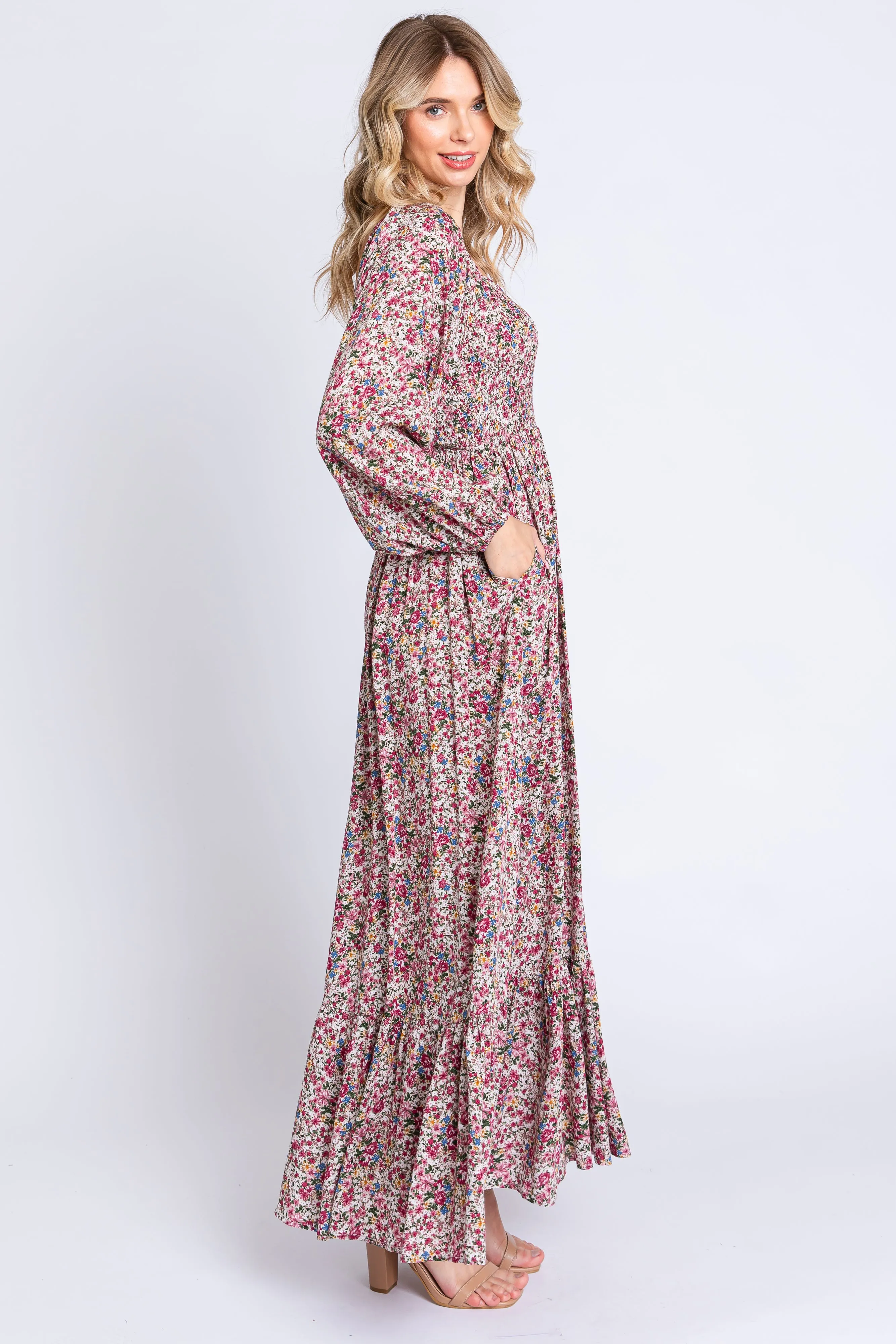 Mauve Floral Long Sleeve Maxi Dress sold by Pinkblush product image thumbnail 2