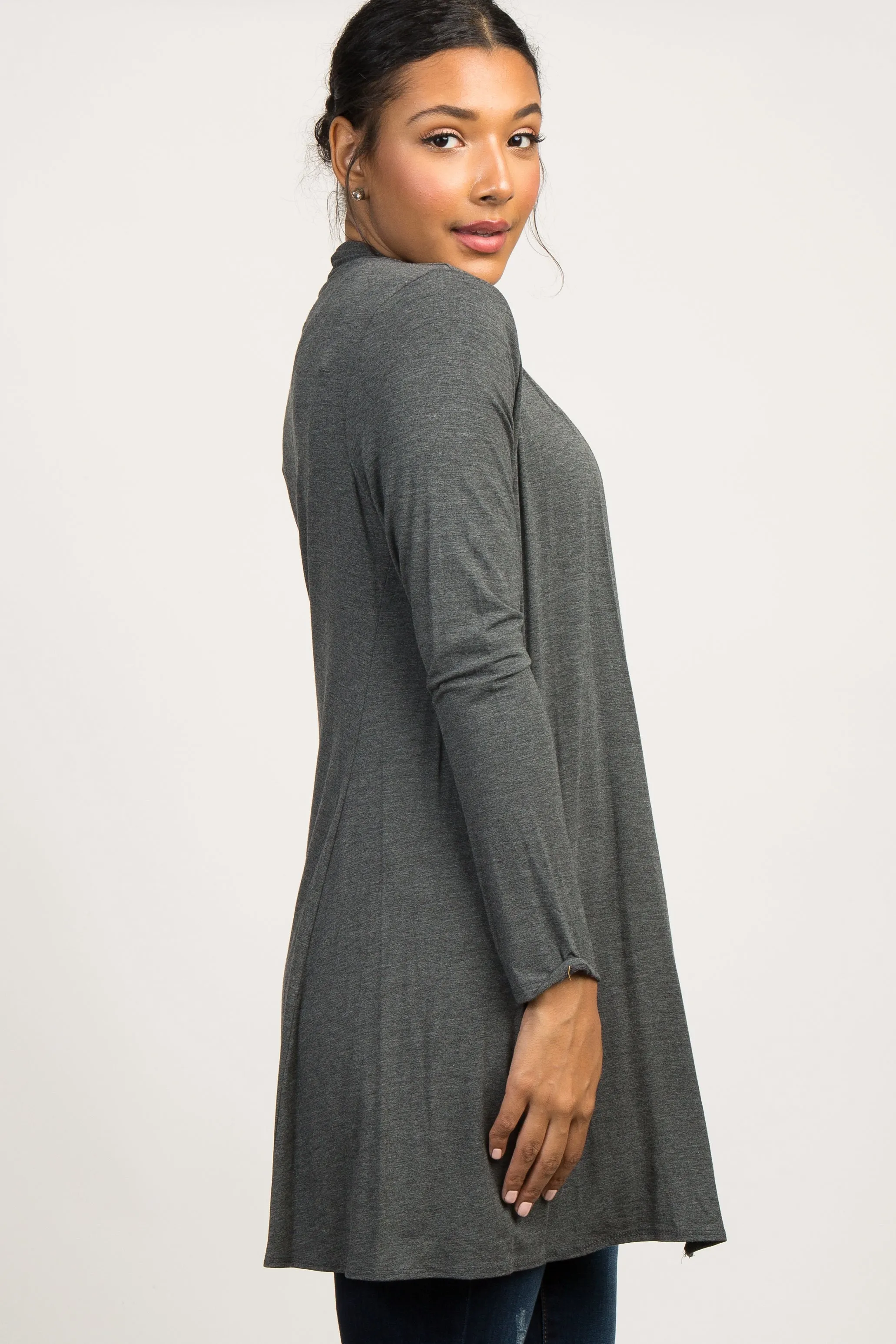 Charcoal Grey Solid Long Sleeve Cardigan sold by Pinkblush product image thumbnail 2