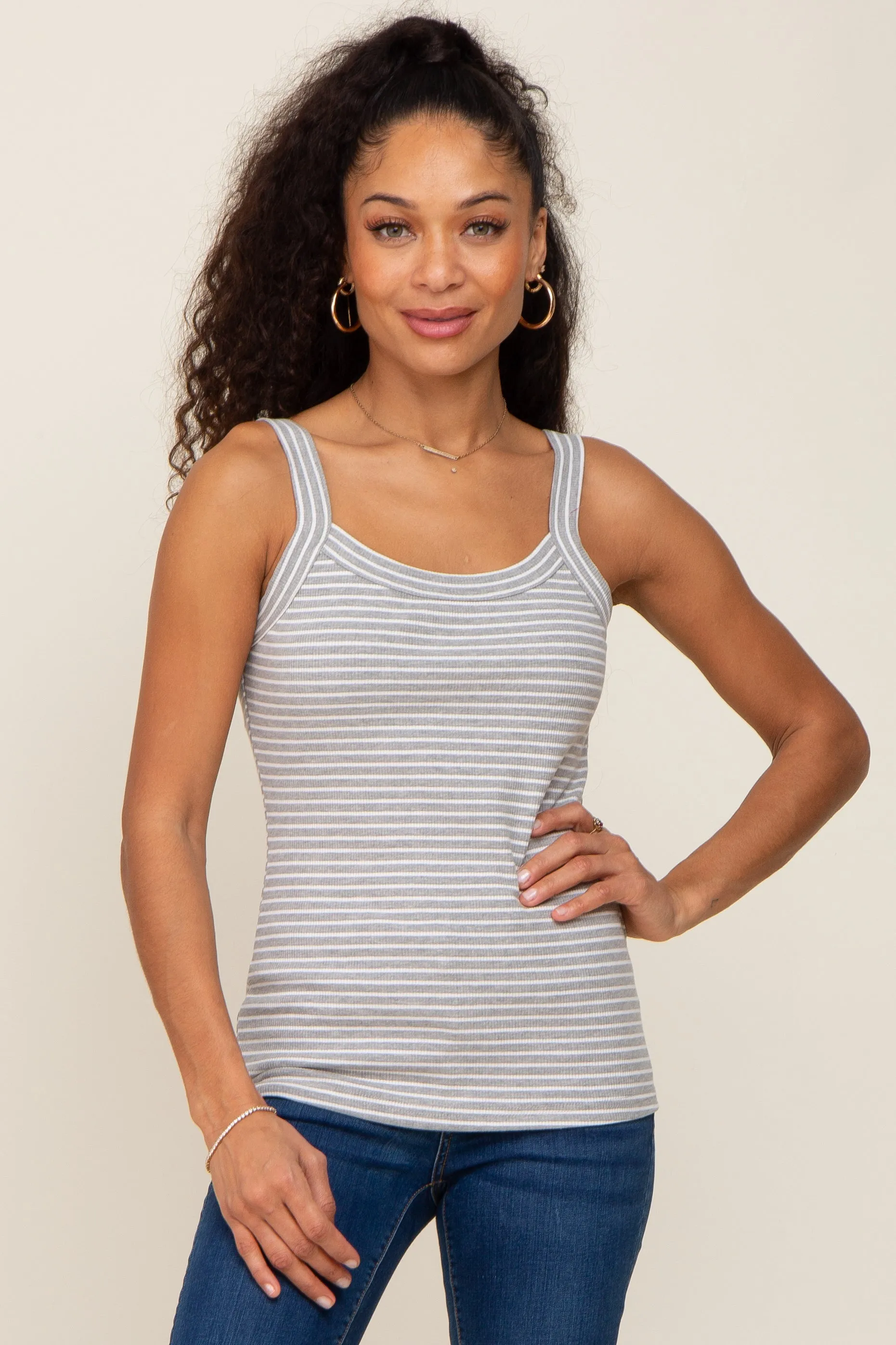 Heather Grey Striped Ribbed Tank Top sold by Pinkblush