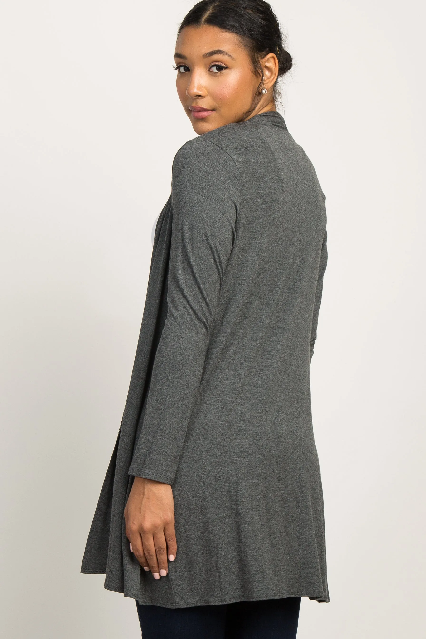 Charcoal Grey Solid Long Sleeve Cardigan sold by Pinkblush product image thumbnail 3