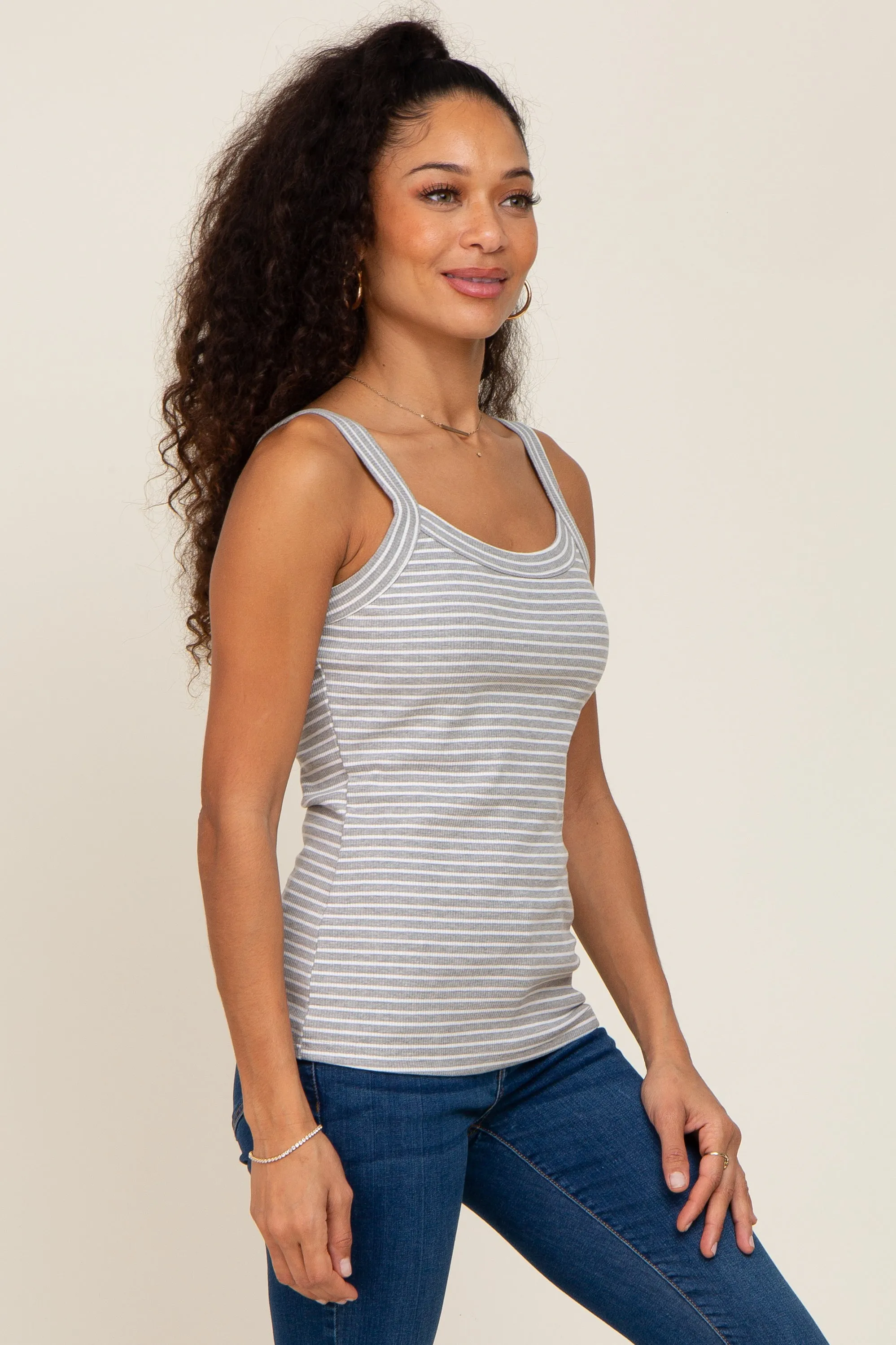 Heather Grey Striped Ribbed Tank Top sold by Pinkblush product image thumbnail 2