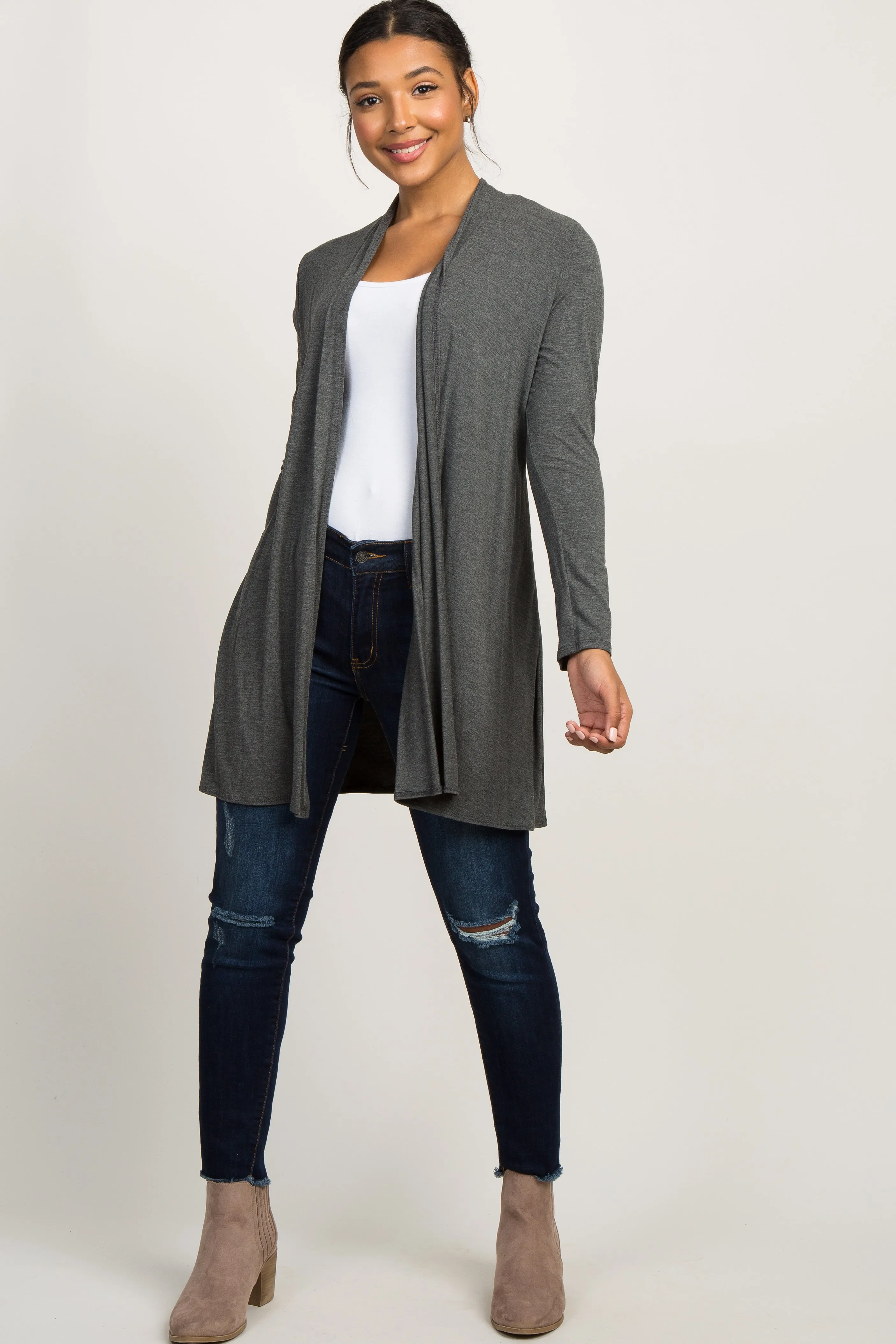 Charcoal Grey Solid Long Sleeve Cardigan sold by Pinkblush product image thumbnail 4