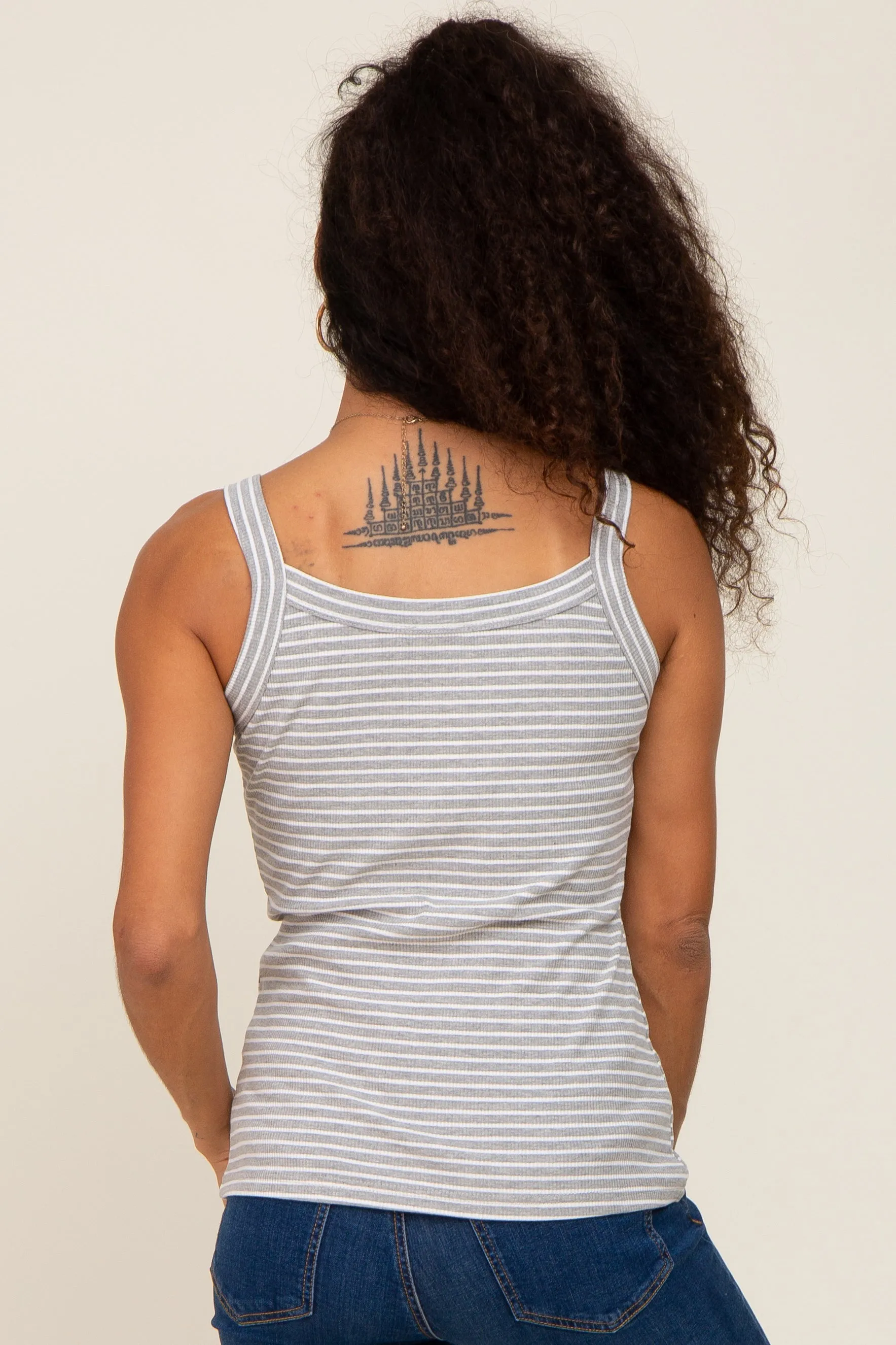 Heather Grey Striped Ribbed Tank Top sold by Pinkblush product image thumbnail 3
