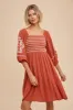 Rust Smocked Embroidered Damask Maternity Dress sold by Pinkblush