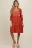 Rust Smocked Embroidered Damask Maternity Dress sold by Pinkblush