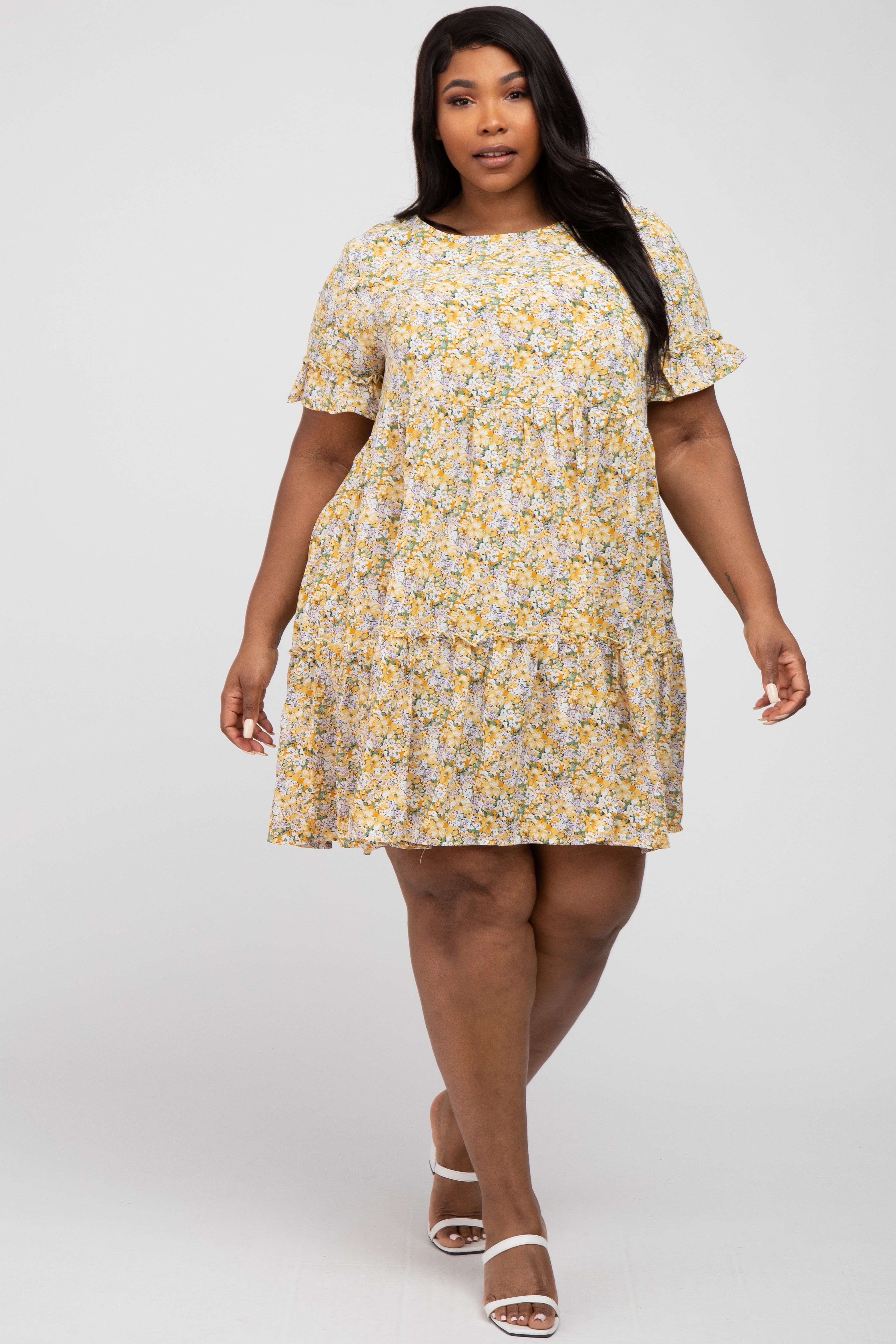Yellow Floral Ruffle Plus Dress sold by Pinkblush product image thumbnail 5