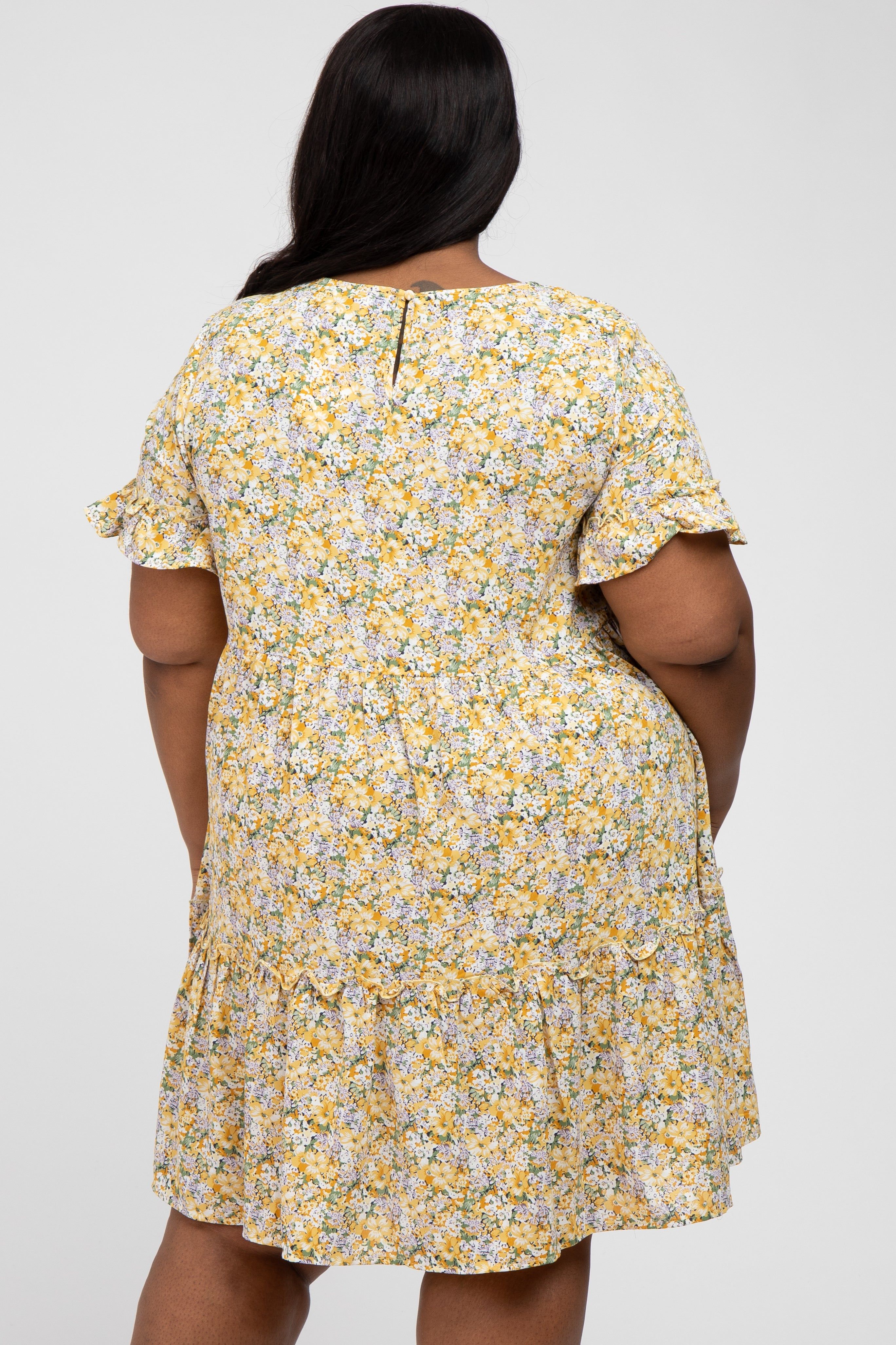 Yellow Floral Ruffle Plus Dress sold by Pinkblush product image thumbnail 3