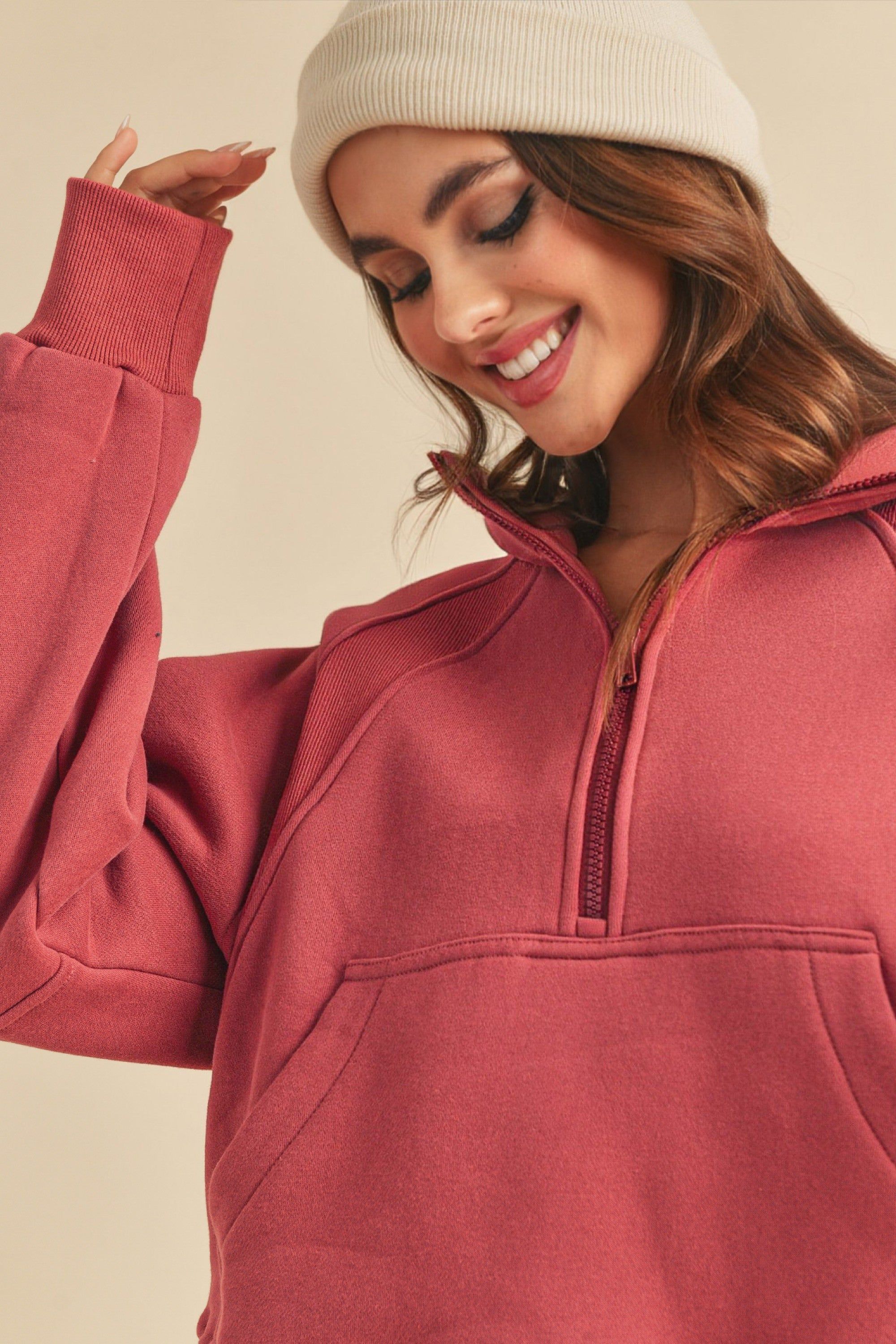 Berry Half-Zip Hoodie sold by Pinkblush product image thumbnail 3