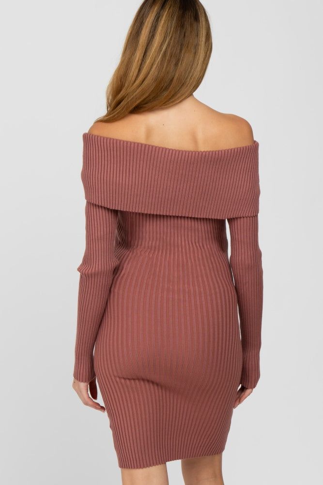Mauve Ribbed Off Shoulder Maternity Fitted Sweater Dress sold by Pinkblush product image thumbnail 4