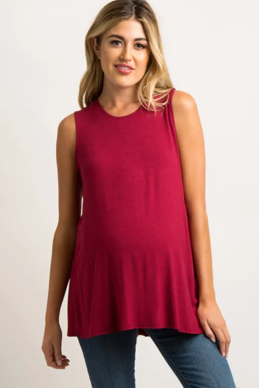 Burgundy Peplum Back Maternity Tank Top sold by Pinkblush