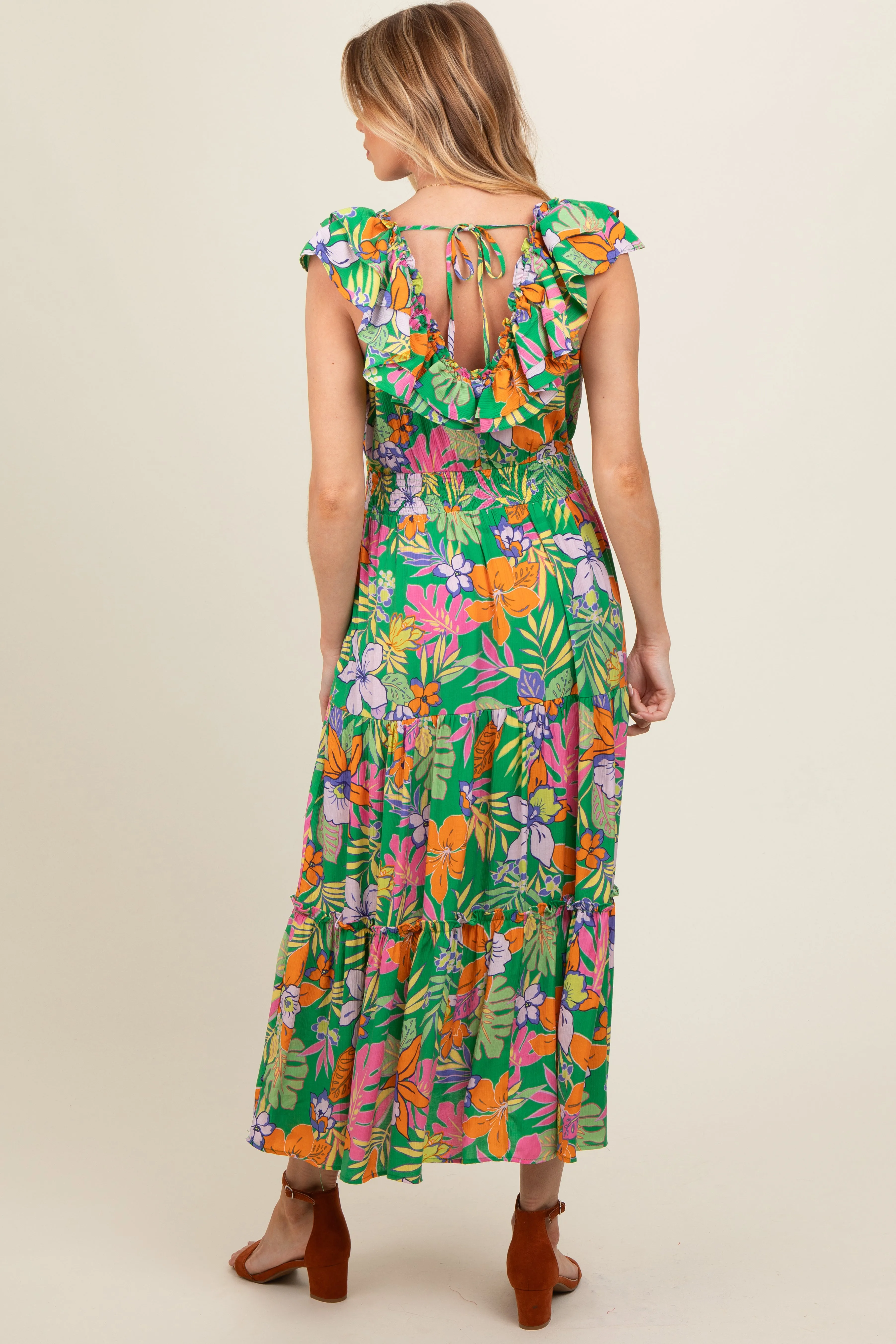 Green Ruffle V-Neck Tiered Maternity Maxi Dress sold by Pinkblush product image thumbnail 2