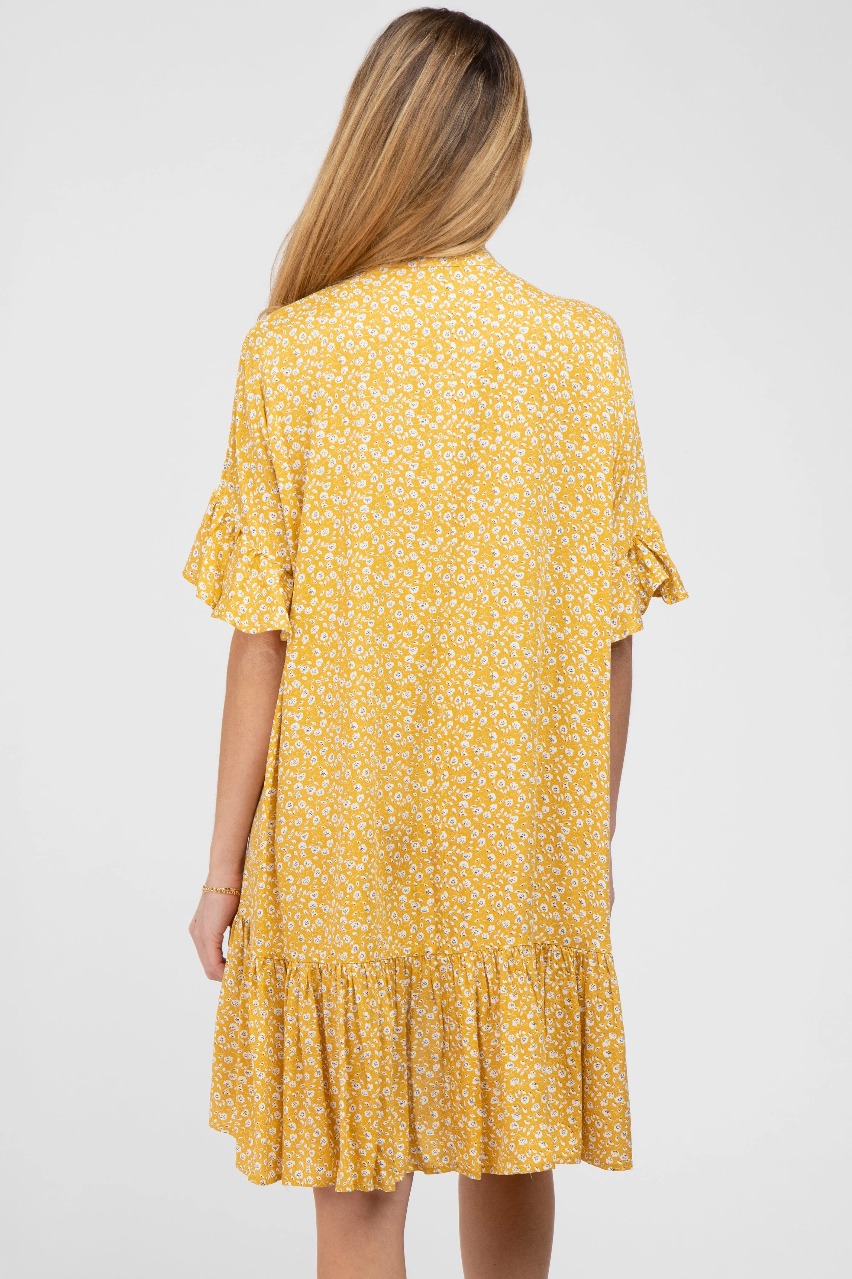 Yellow Floral Ruffle Hi- Lo Hem Maternity Mini Dress sold by Pinkblush product image thumbnail 3