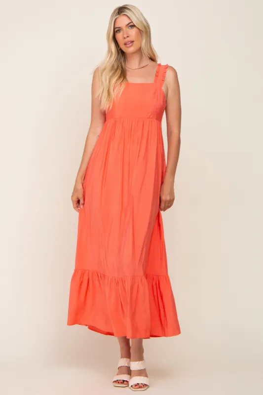 Coral Sleeveless Ruffe Hem Maxi Dress sold by Pinkblush