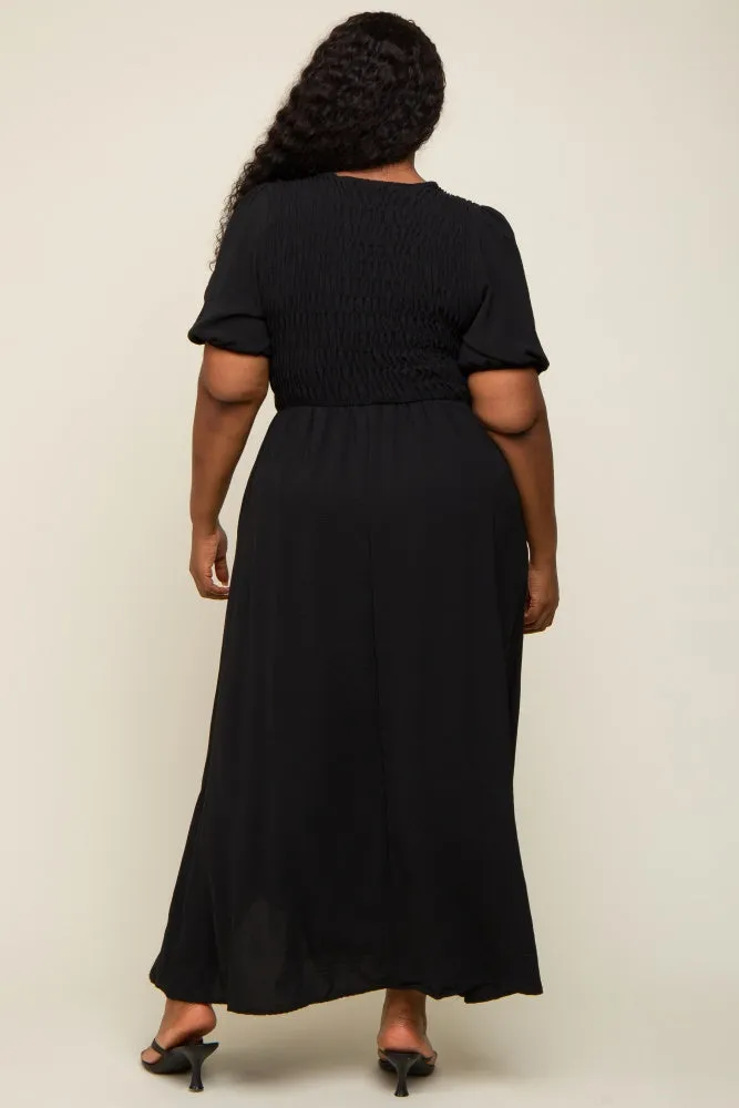 Black Smocked Short Sleeve Midi Dress sold by Pinkblush product image thumbnail 3