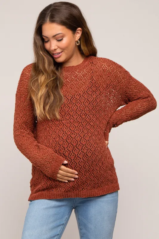Rust Chenille Open Knit Maternity Sweater sold by Pinkblush