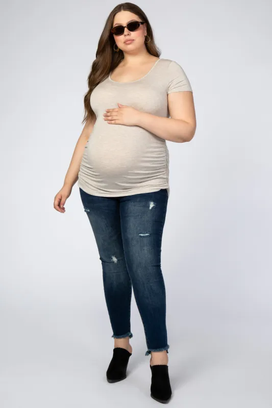 Navy Blue Fray Hem Skinny Maternity Plus Jeans sold by Pinkblush