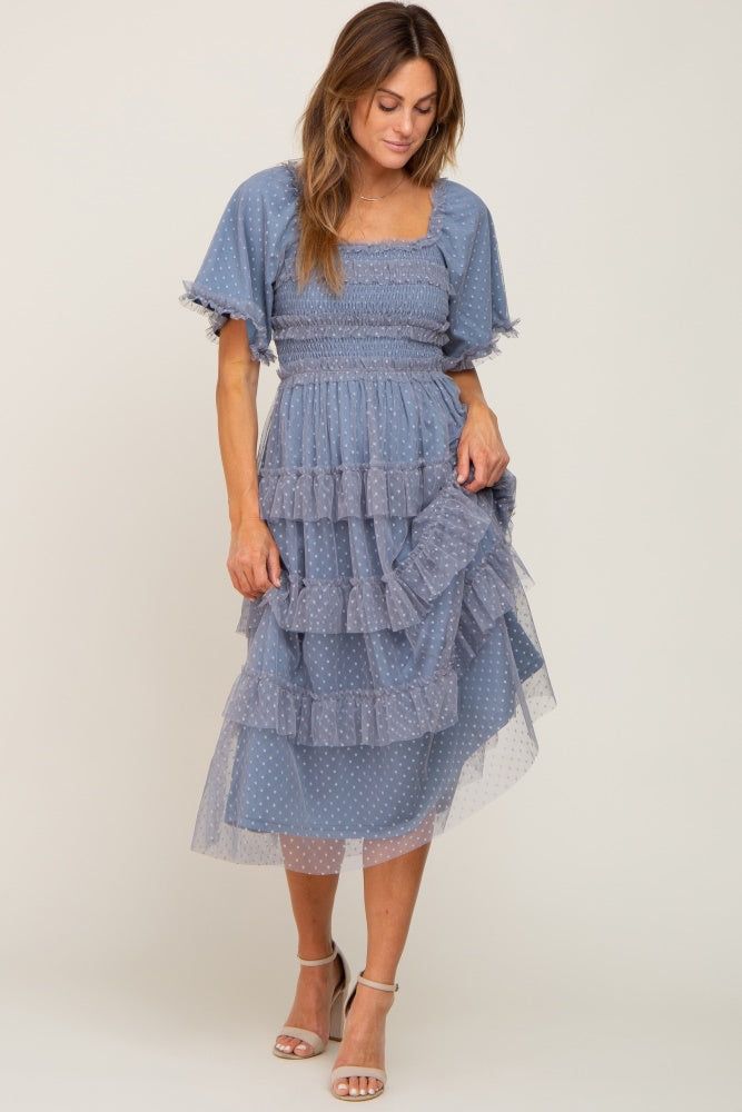 Blue Dot Smocked Ruffle Tiered Midi Dress sold by Pinkblush product image thumbnail 4