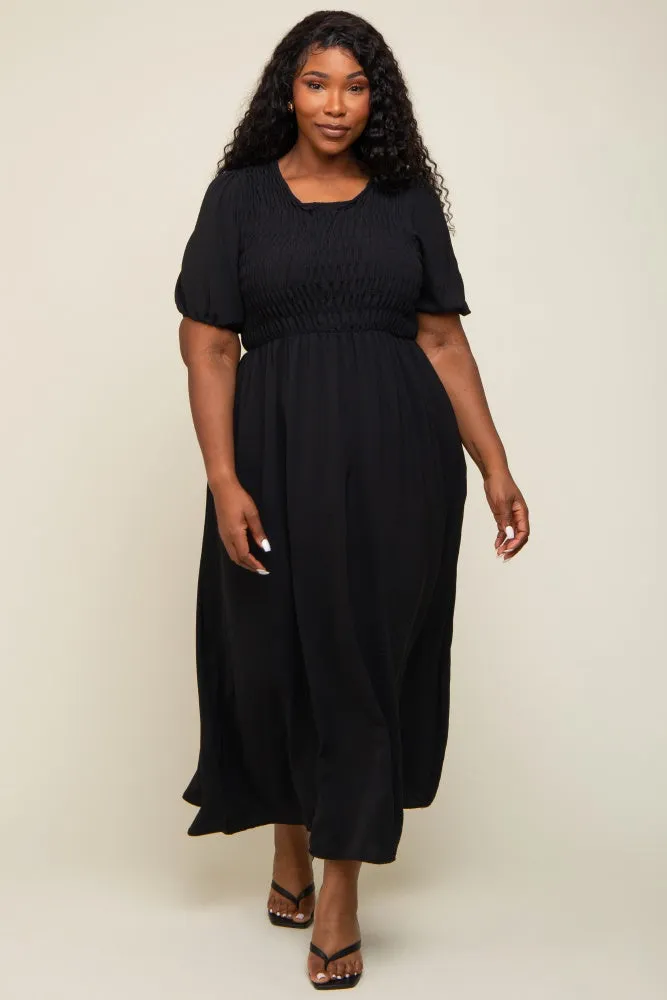 Black Smocked Short Sleeve Midi Dress sold by Pinkblush product image thumbnail 4