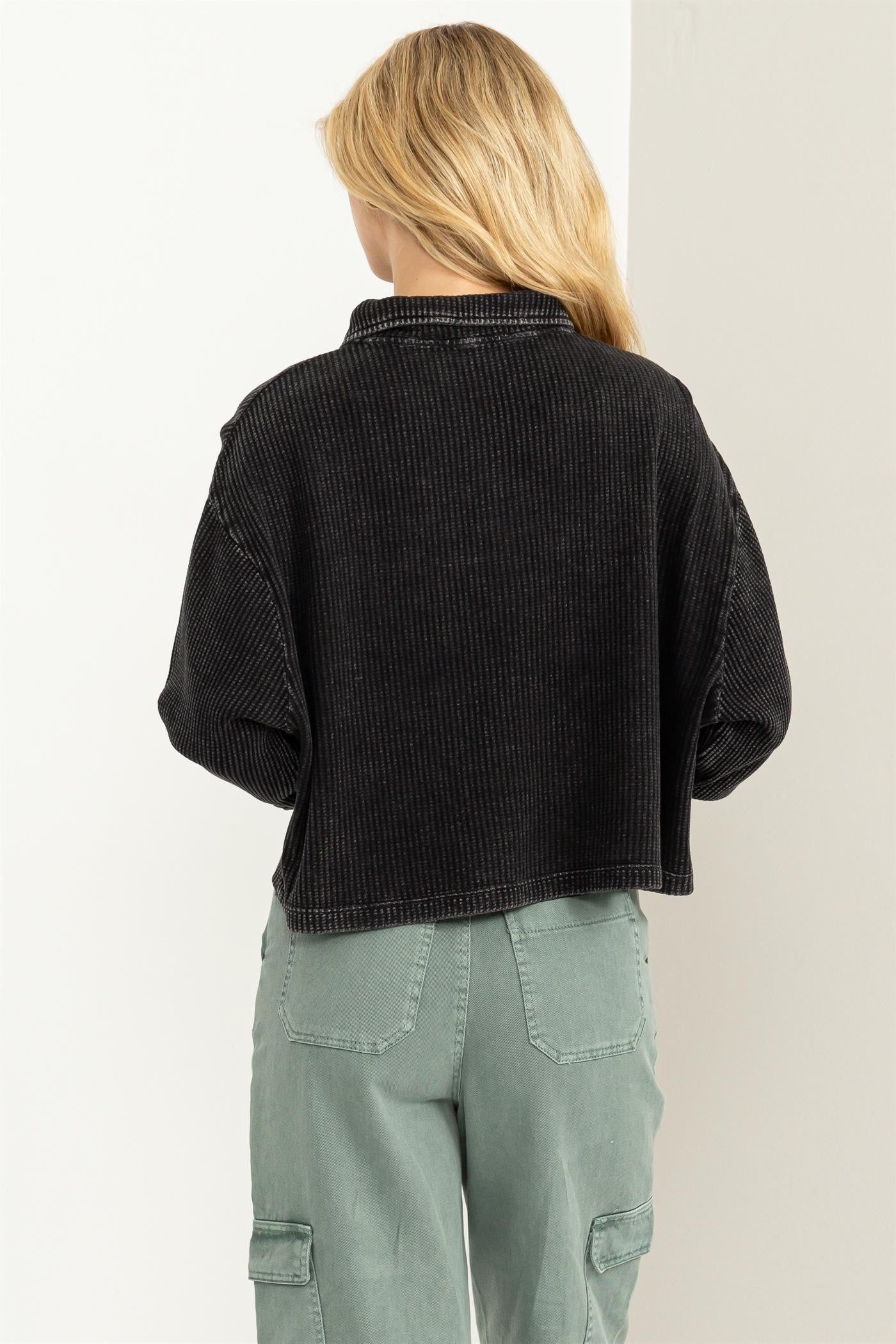 Black Long Sleeve Collared Button Front Top sold by Pinkblush product image thumbnail 4